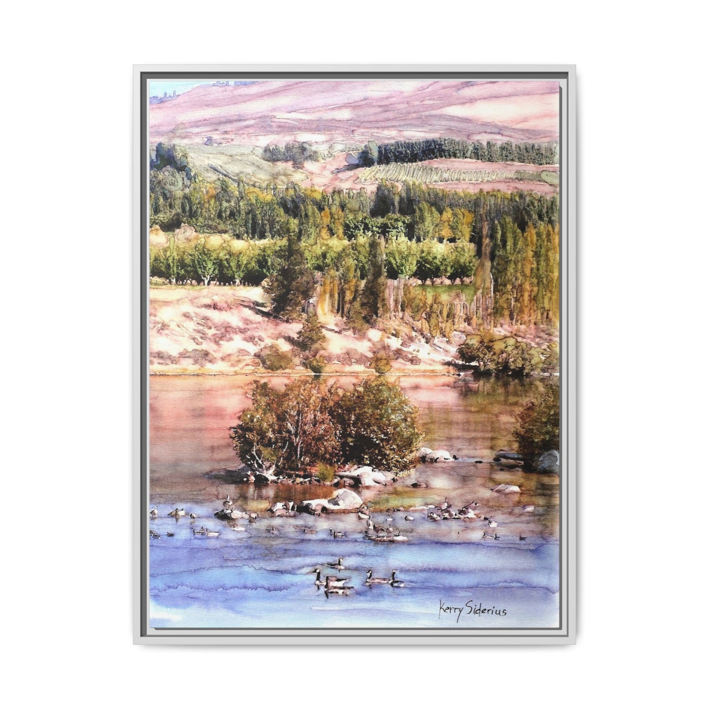 "Columbia River Just Past Entiat looking East" Pinewood Framed Canvas (3 Wood Colors Available)