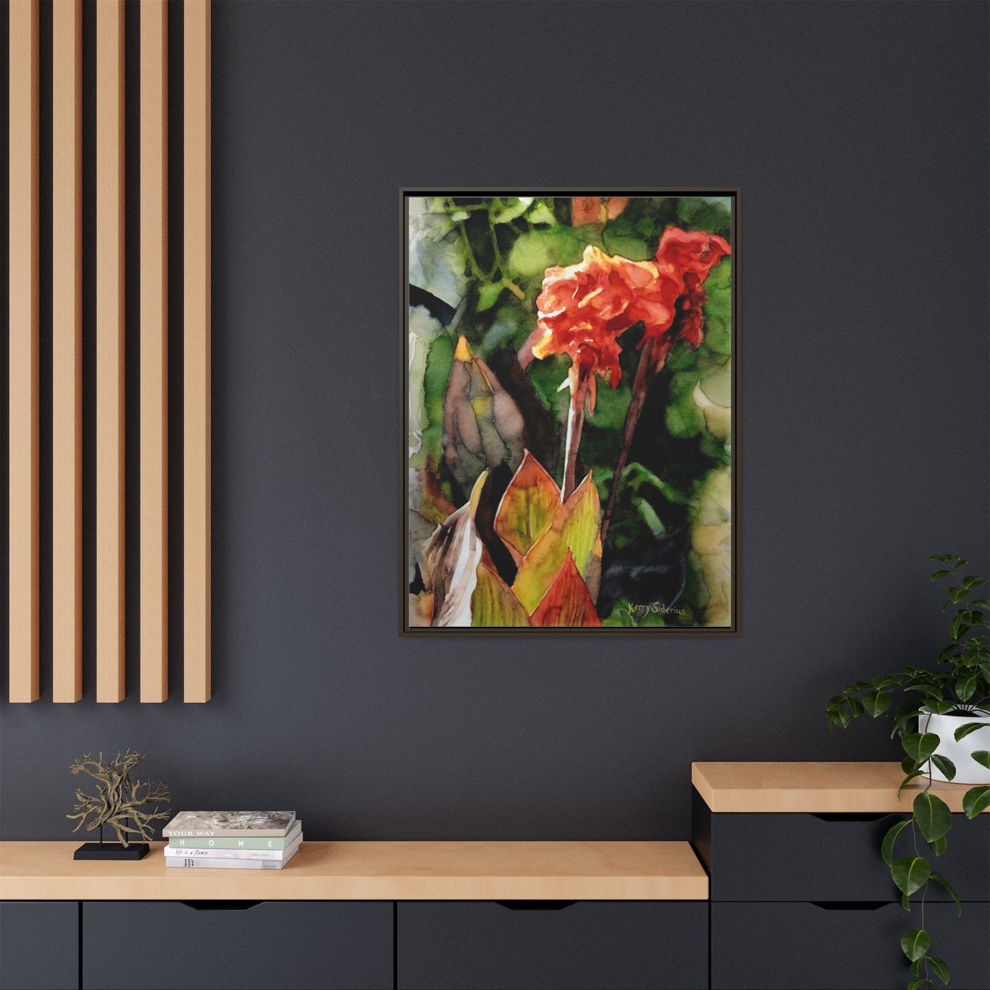 "Red Cannus Flower" Gallery Wrapped and Framed Canvas