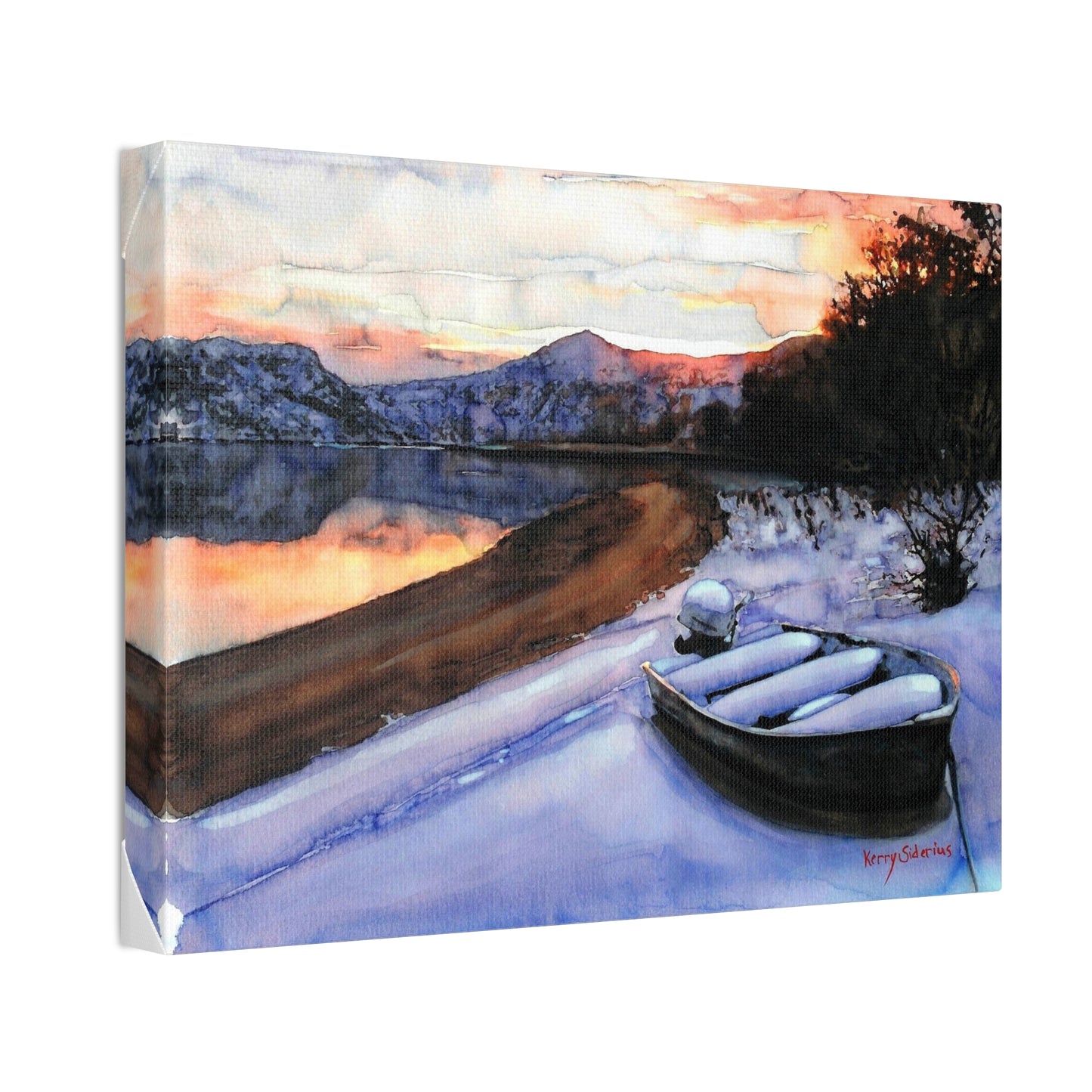 "Snowy Boat Sunset on the Columbia River"