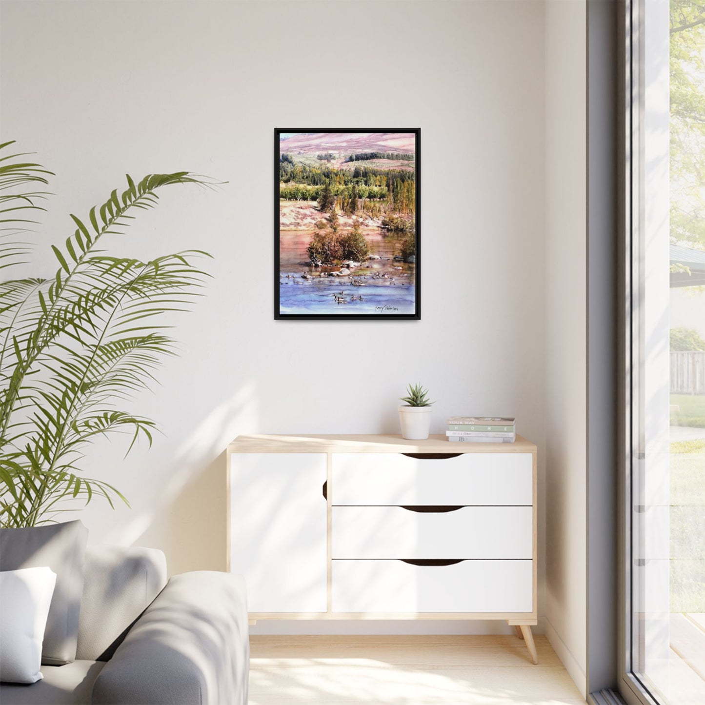 "Columbia River Just Past Entiat looking East" Pinewood Framed Canvas (3 Wood Colors Available)