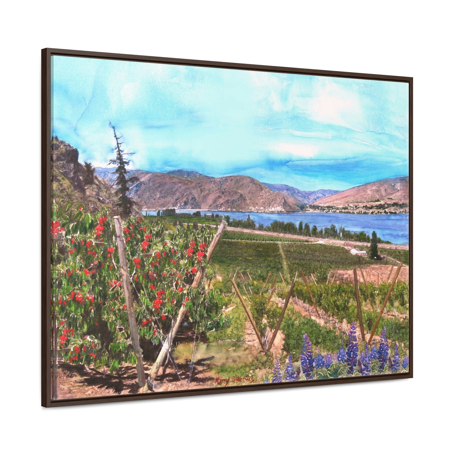"Orondo Rubies with Entiat Bridge in Background" Poplar Wood Framed Gallery Wrapped Canvas
