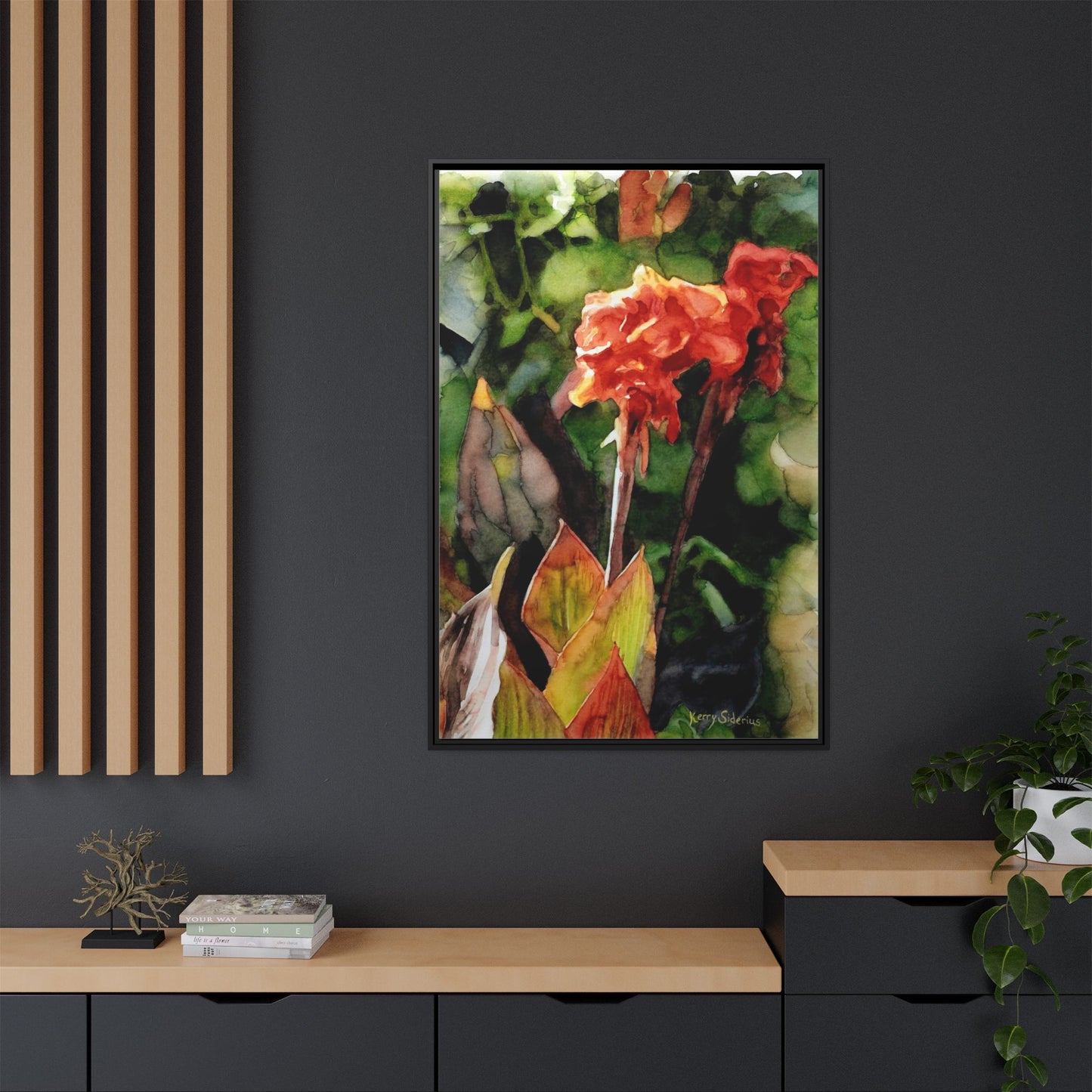 "Red Cannus Flower" Gallery Wrapped and Framed Canvas