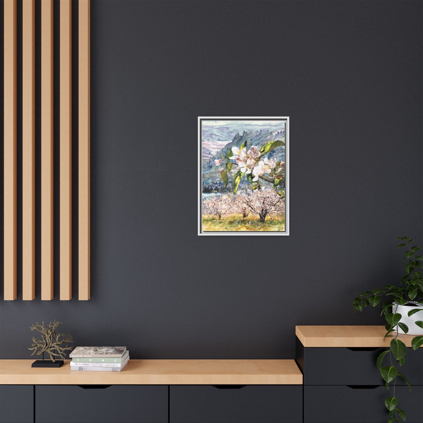 "Apple Blossom Branch with Saddle Rock" Gallery Wrapped Pinewood Canvas