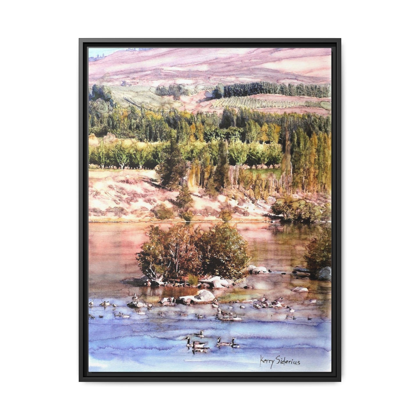 "Columbia River Just Past Entiat looking East" Pinewood Framed Canvas (3 Wood Colors Available)