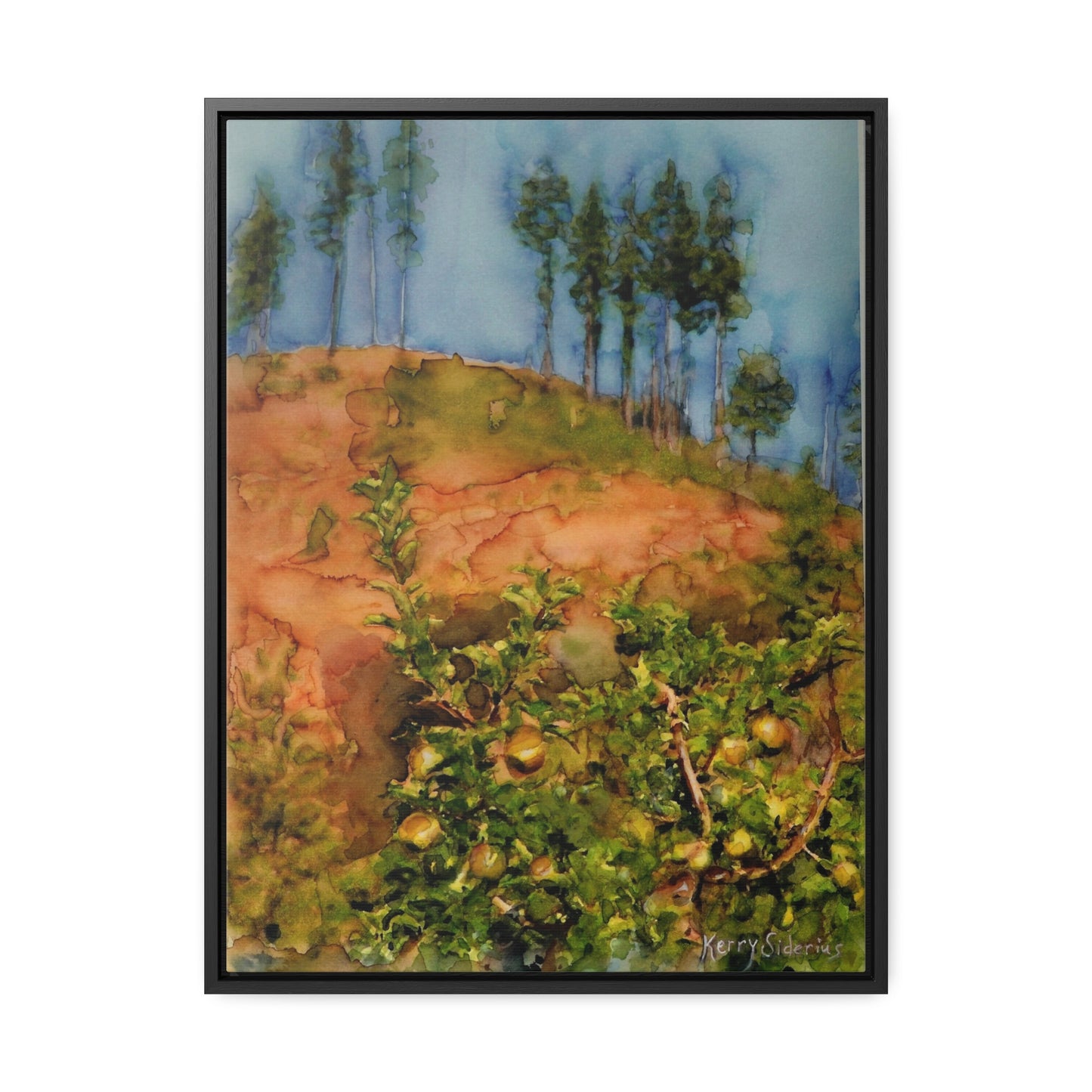 "Golden Delicious Apple Tree & Pines" Canvas Wrap, Vertical Wood Frame