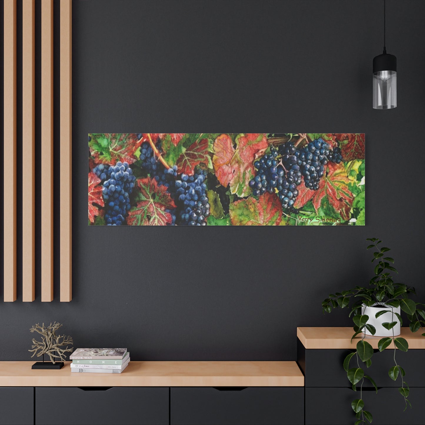 Grapes With Peach Colored Leaves Stretched Canvas (60''x20'')