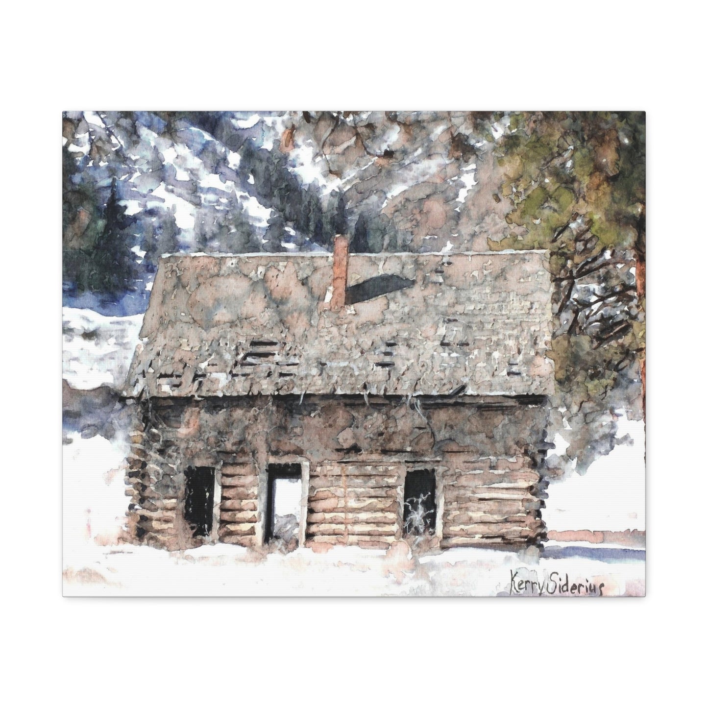 Winter Cabin With Pines