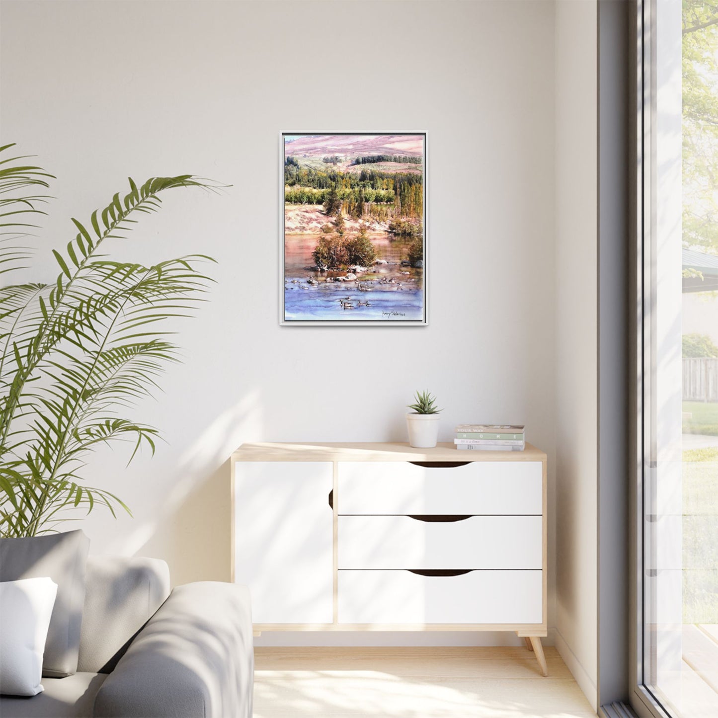 "Columbia River Just Past Entiat looking East" Pinewood Framed Canvas (3 Wood Colors Available)