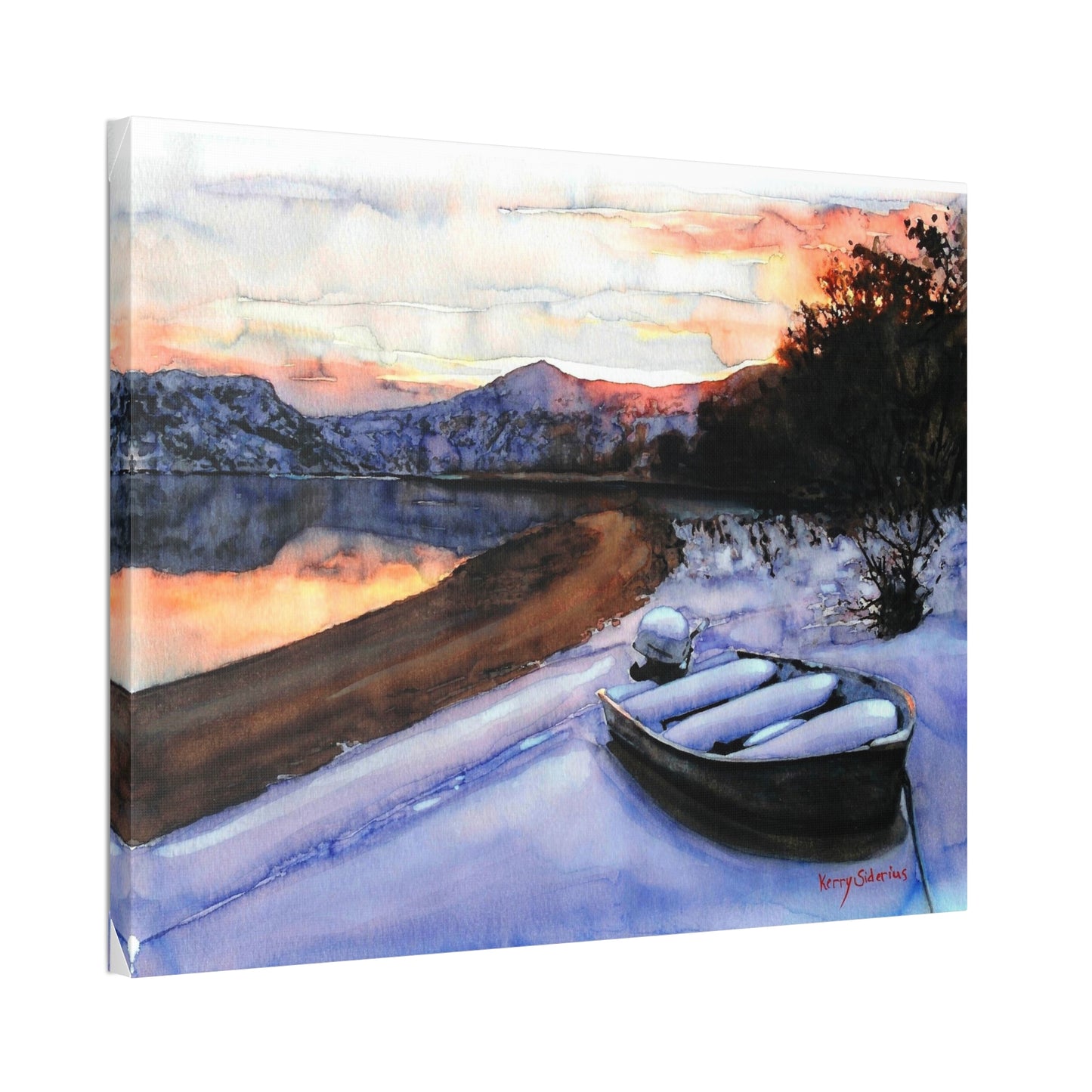 "Snowy Boat Sunset on the Columbia River"
