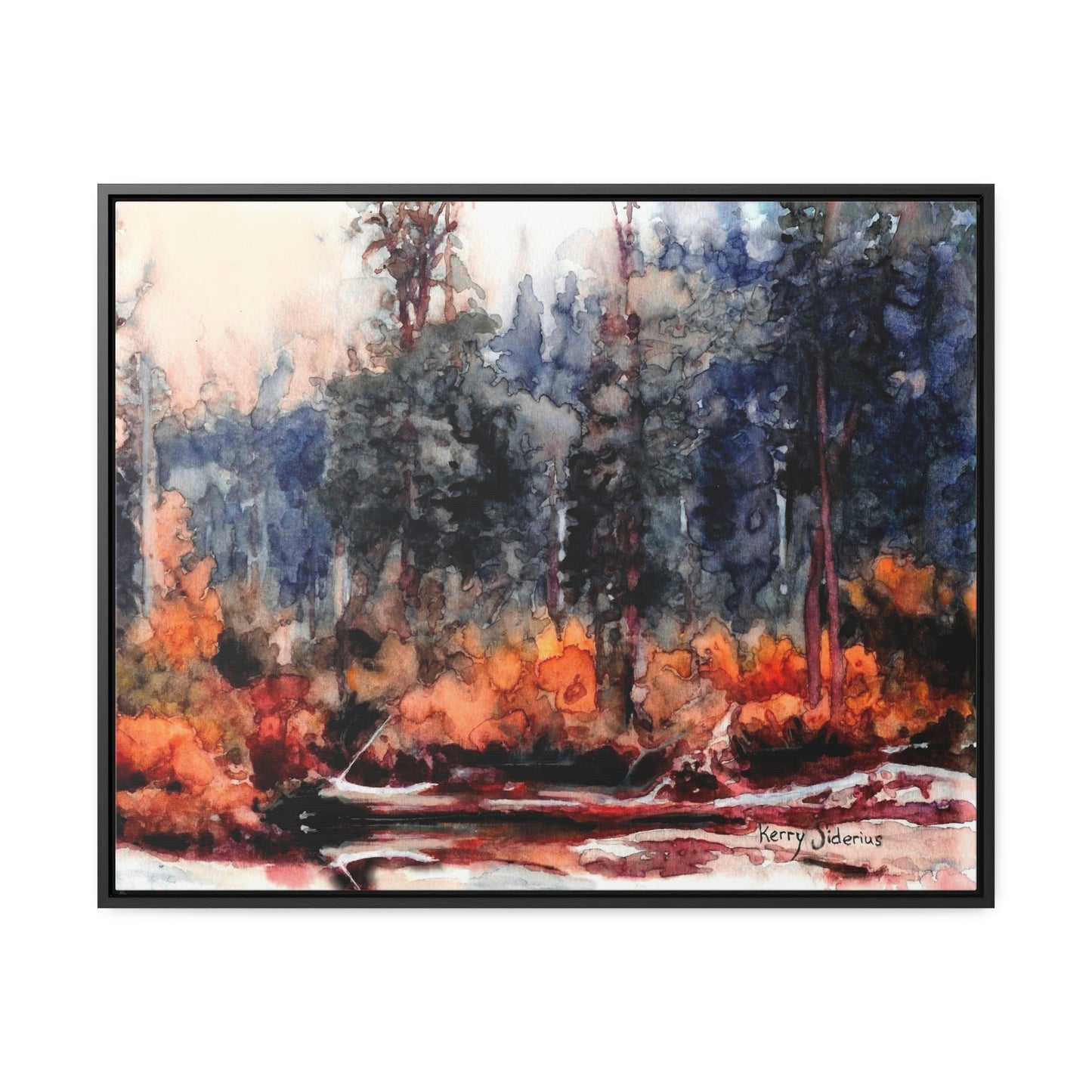 "Log Reflection Up The Icicle" Black Poplar Wood Framed Gallery Wrapped Canvas