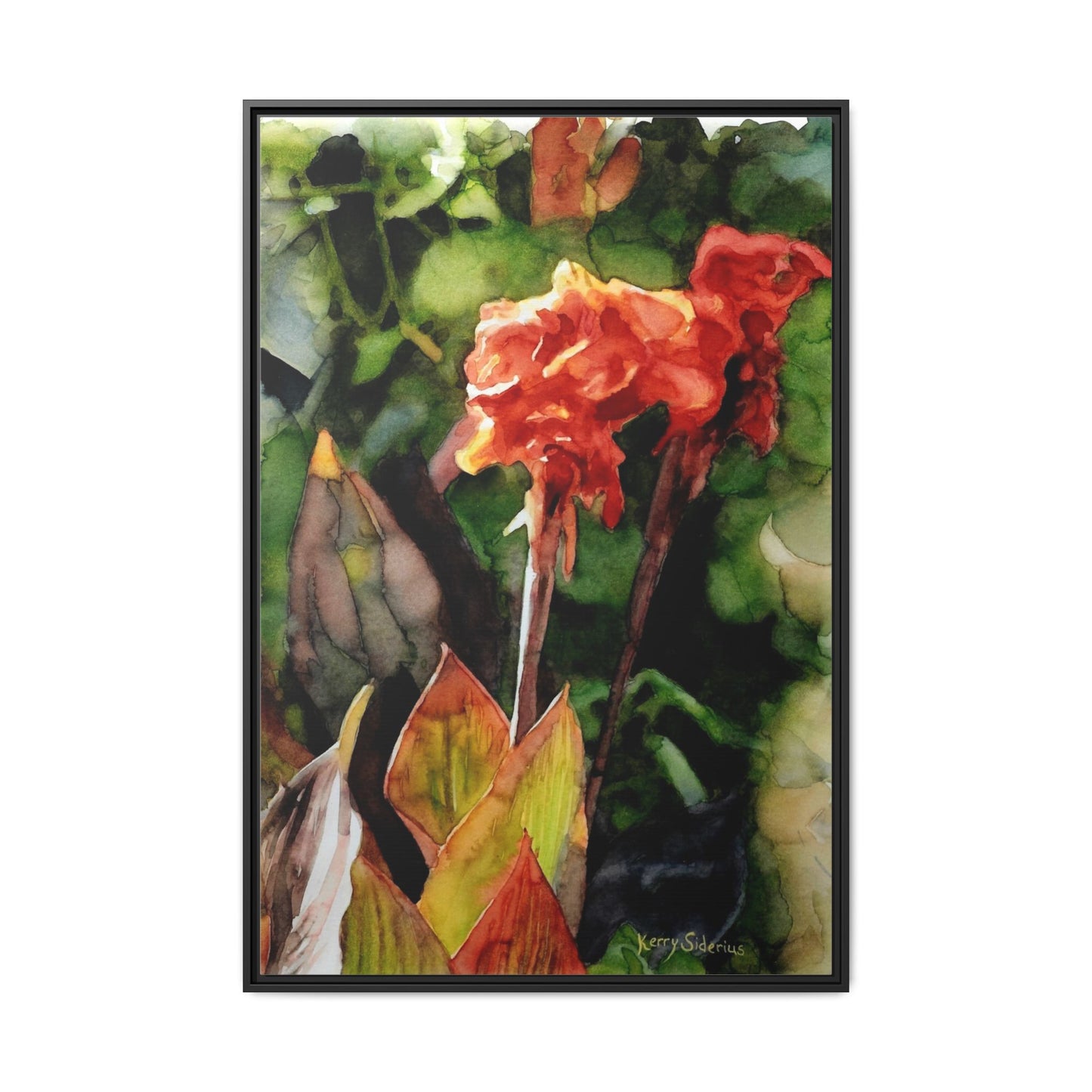 "Red Cannus Flower" Gallery Wrapped and Framed Canvas