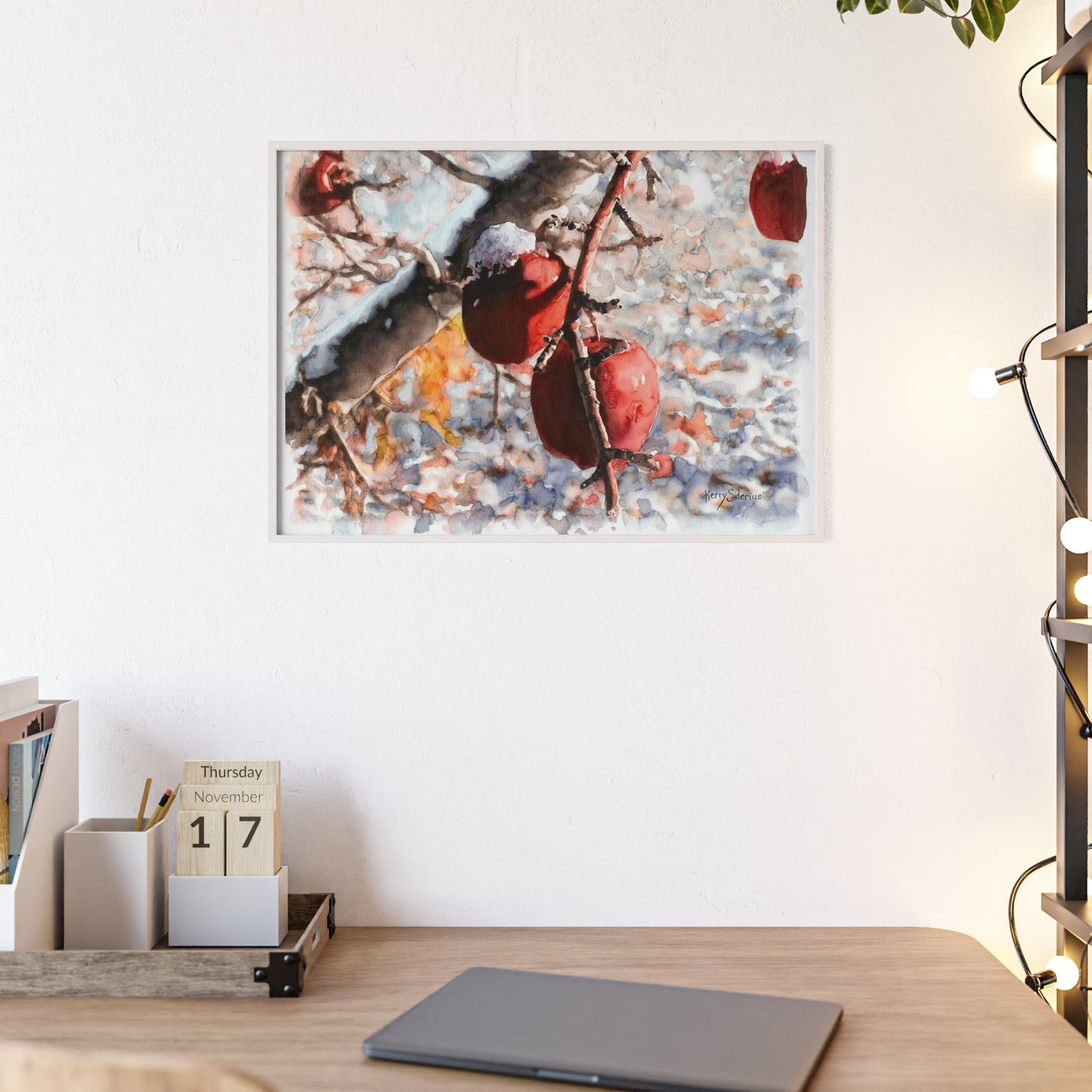 "Snowy Apples" Framed Art Print, Cozy Home Decor, Seasonal Wall Art, Gift for Nature Lovers, Holiday Decoration, Aesthetic Artwork