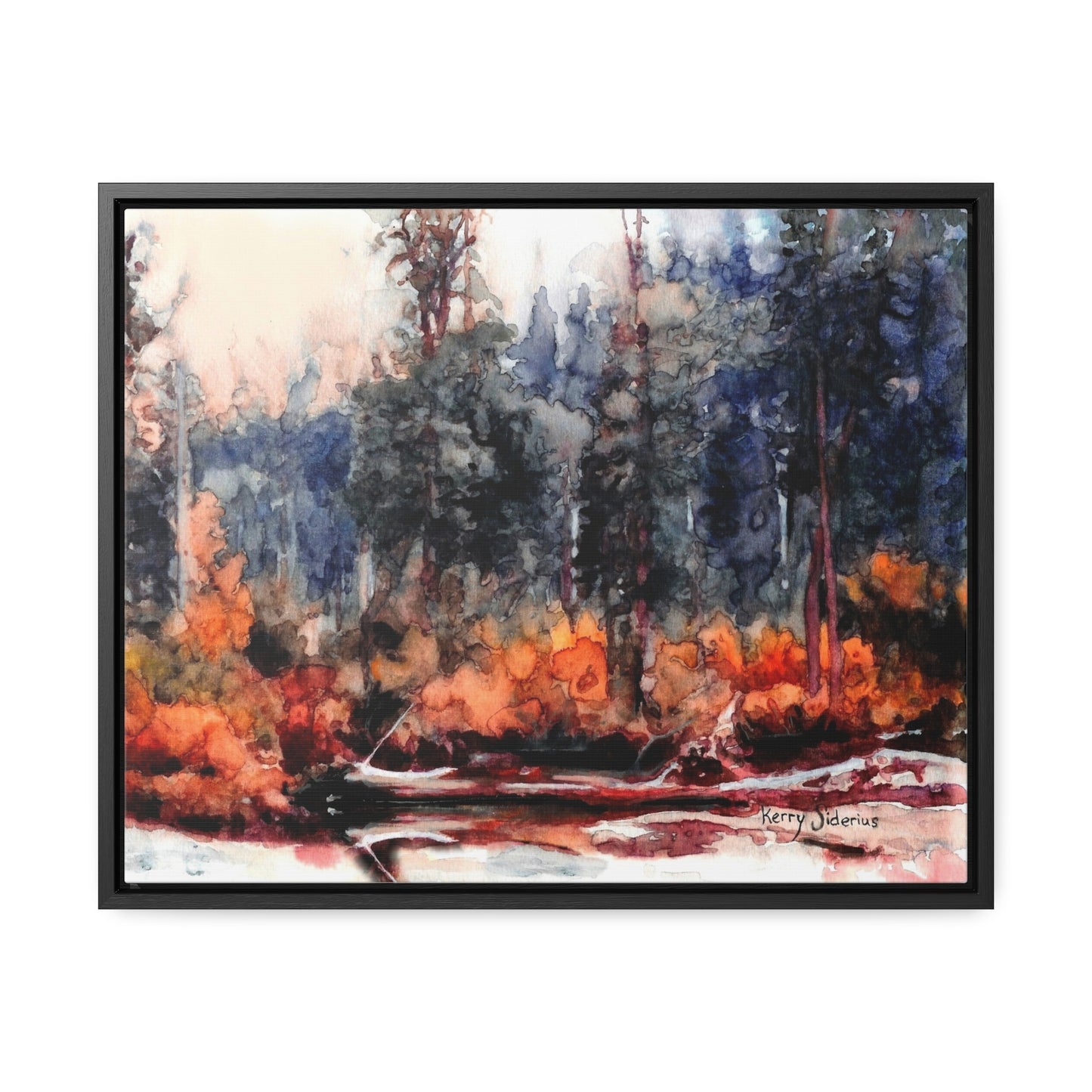 "Log Reflection Up The Icicle" Black Poplar Wood Framed Gallery Wrapped Canvas