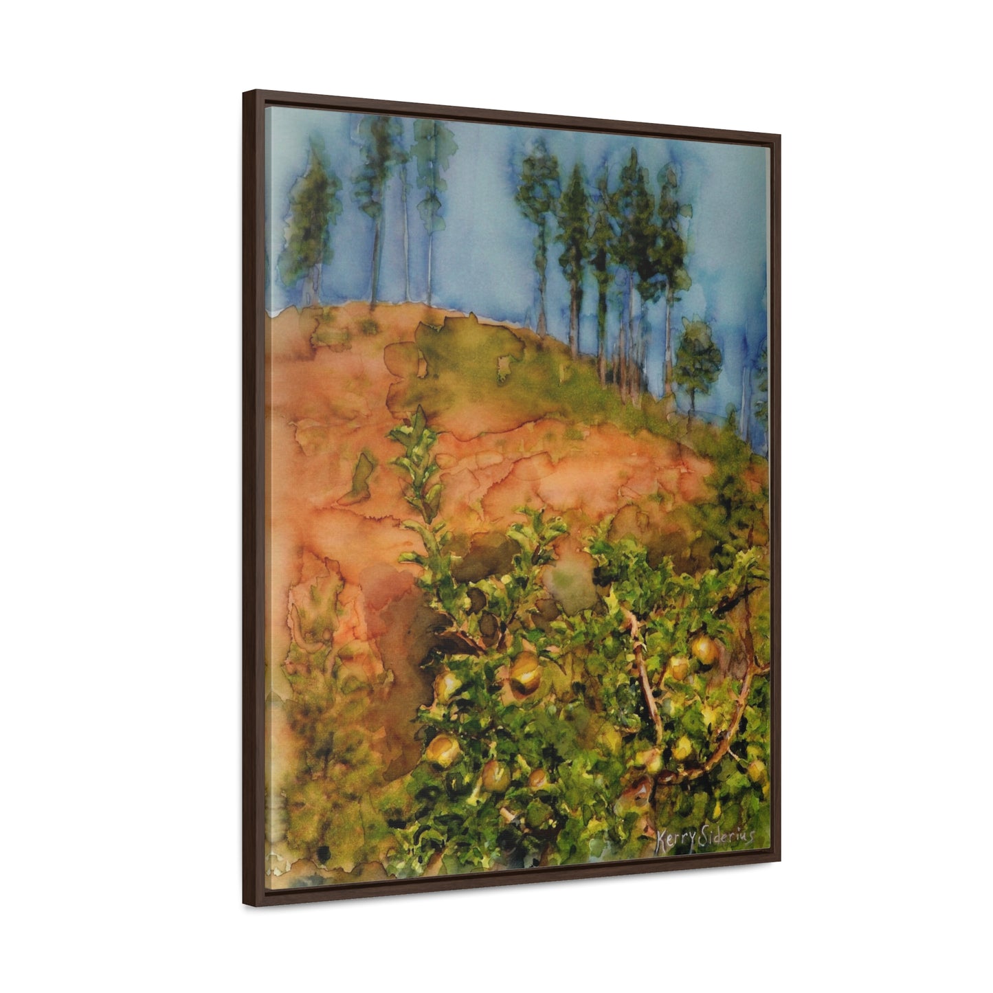 "Golden Delicious Apple Tree & Pines" Canvas Wrap, Vertical Wood Frame