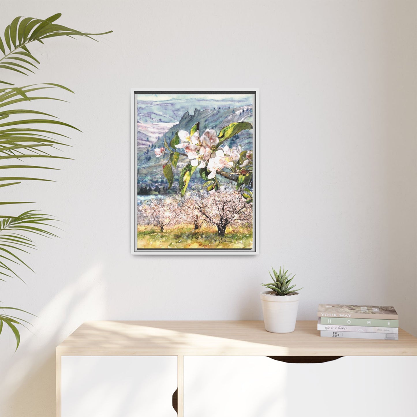 "Apple Blossom Branch with Saddle Rock" Gallery Wrapped Pinewood Canvas