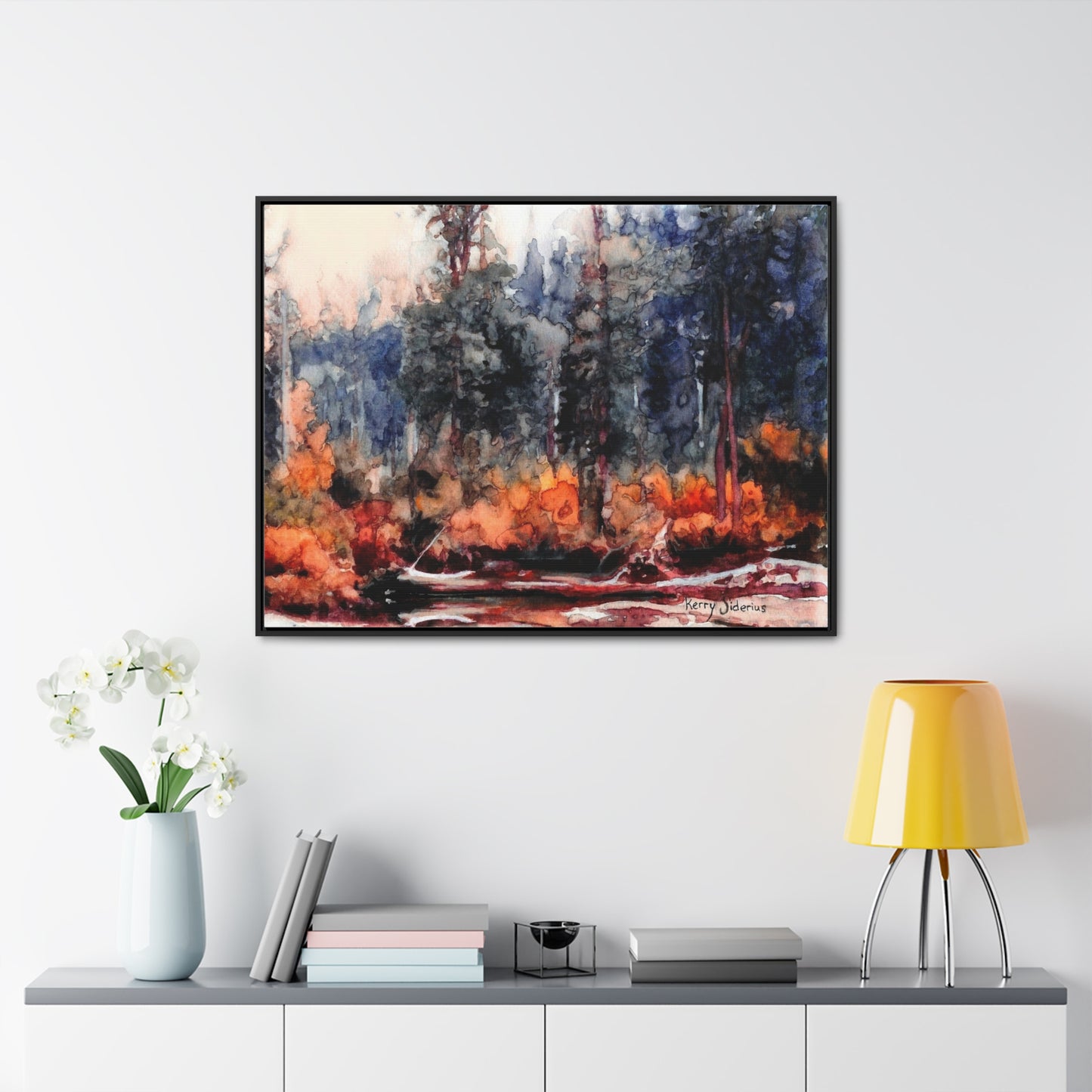 "Log Reflection Up The Icicle" Black Poplar Wood Framed Gallery Wrapped Canvas