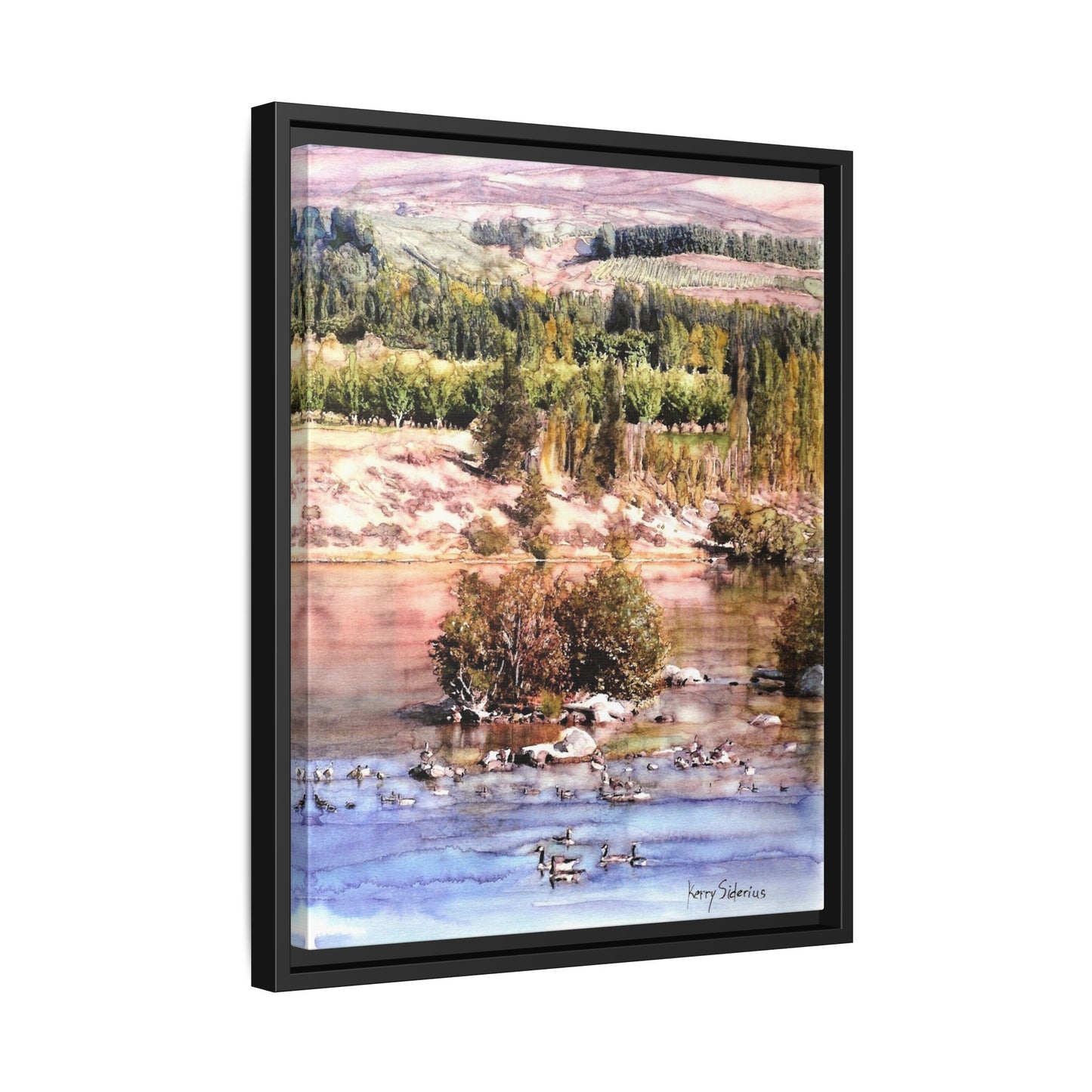 "Columbia River Just Past Entiat looking East" Pinewood Framed Canvas (3 Wood Colors Available)