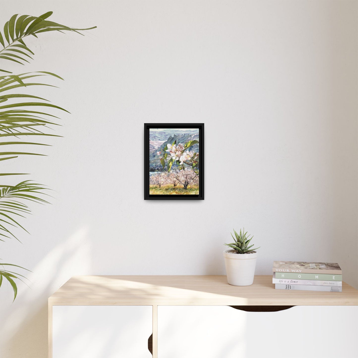 "Apple Blossom Branch with Saddle Rock" Gallery Wrapped Pinewood Canvas