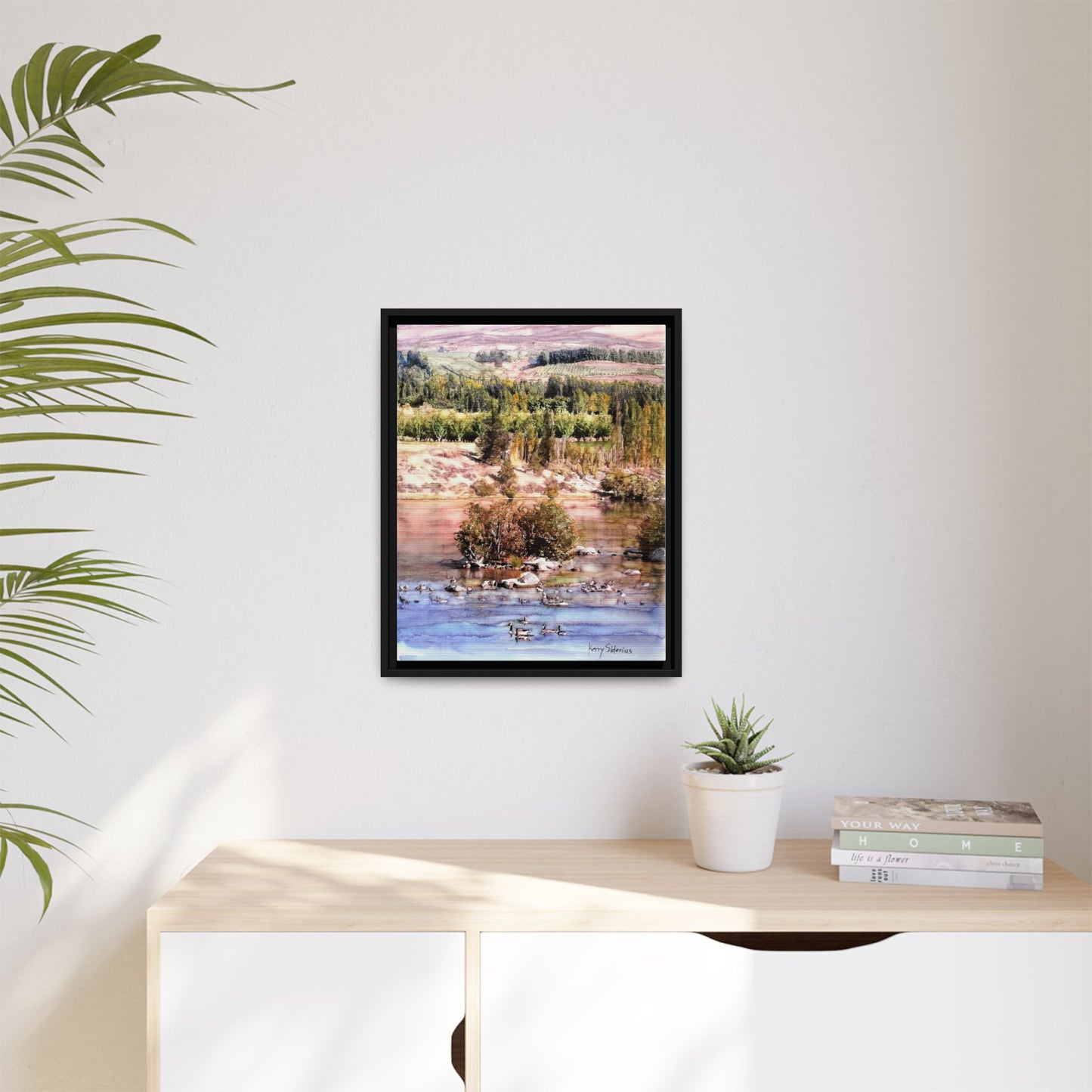 "Columbia River Just Past Entiat looking East" Pinewood Framed Canvas (3 Wood Colors Available)