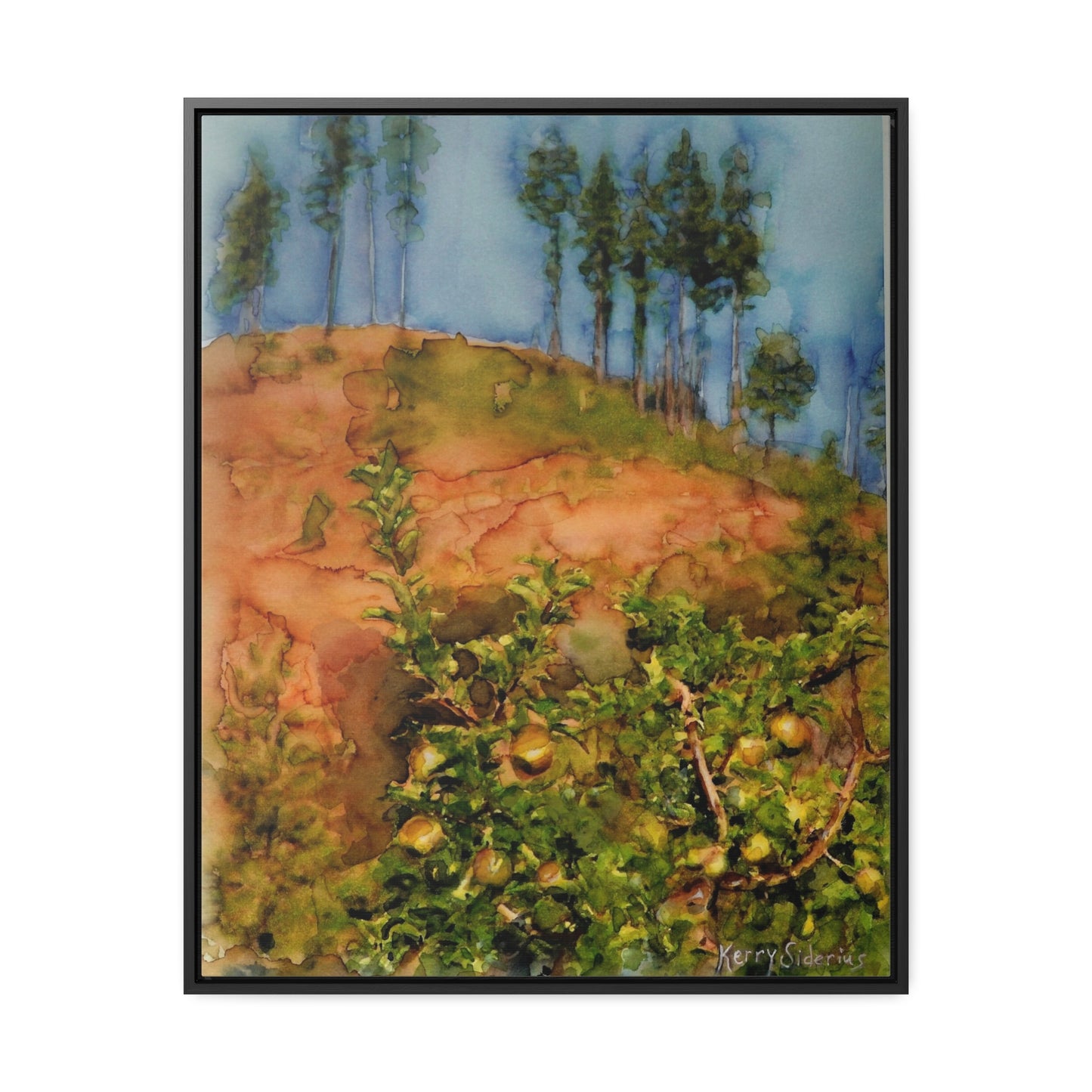 "Golden Delicious Apple Tree & Pines" Canvas Wrap, Vertical Wood Frame