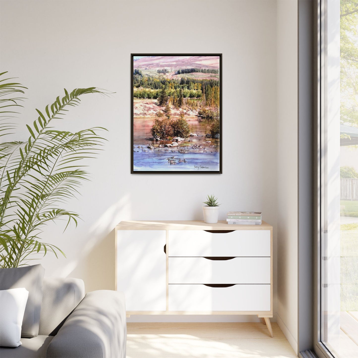 "Columbia River Just Past Entiat looking East" Pinewood Framed Canvas (3 Wood Colors Available)