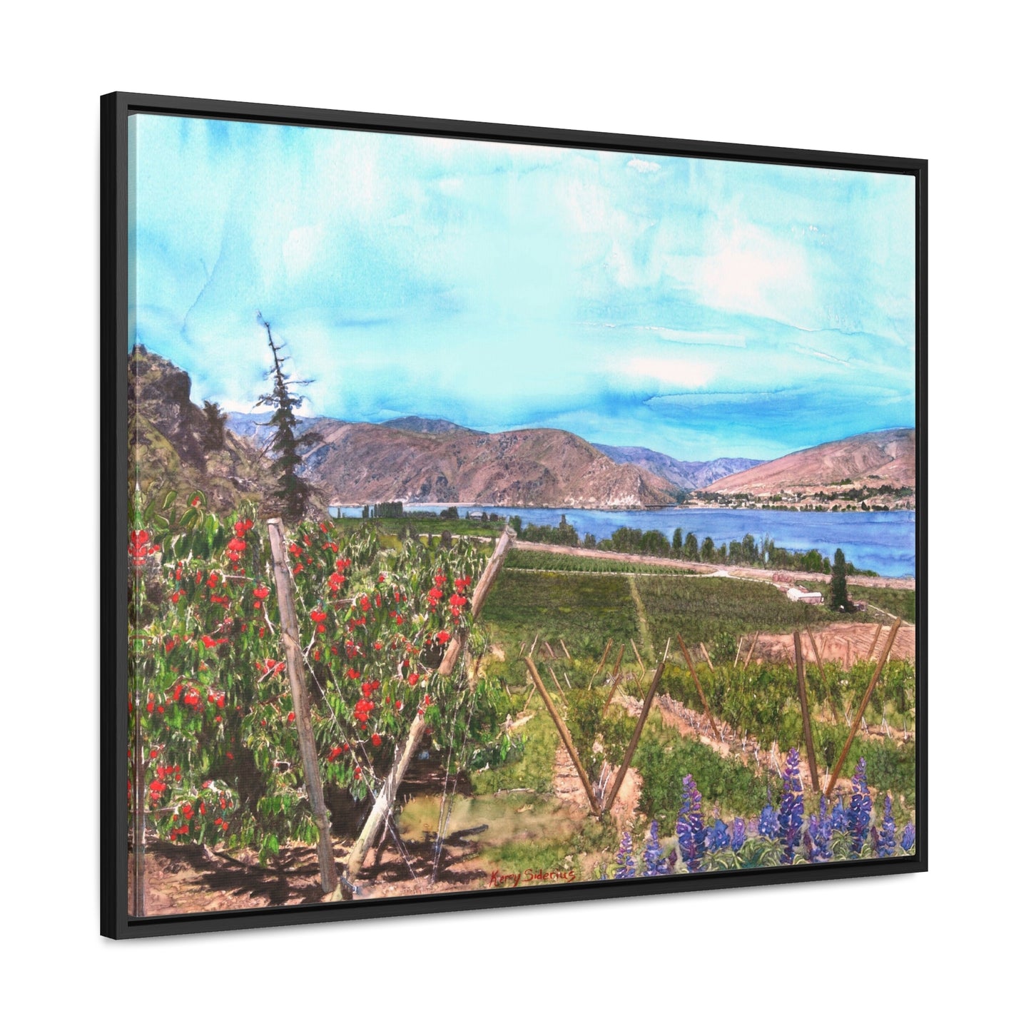 "Orondo Rubies with Entiat Bridge in Background" Poplar Wood Framed Gallery Wrapped Canvas