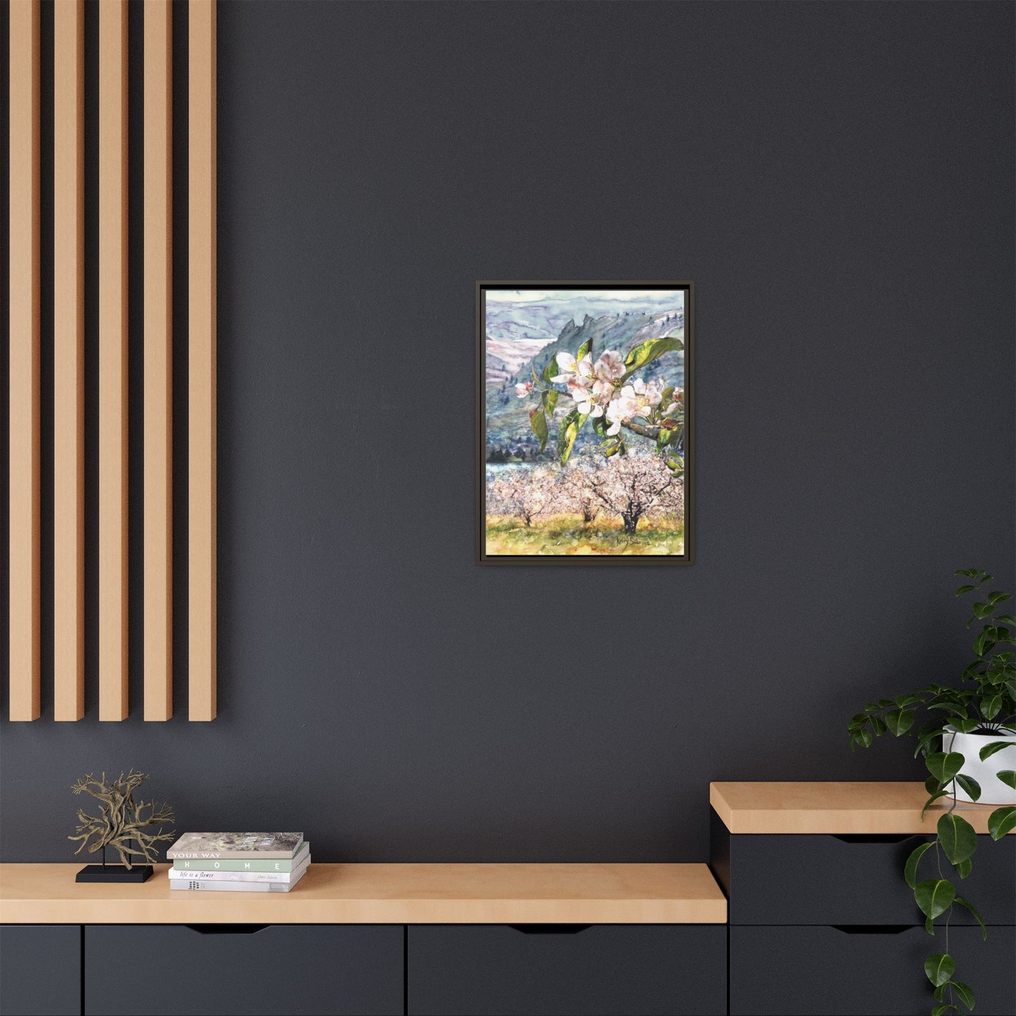 "Apple Blossom Branch with Saddle Rock" Gallery Wrapped Pinewood Canvas
