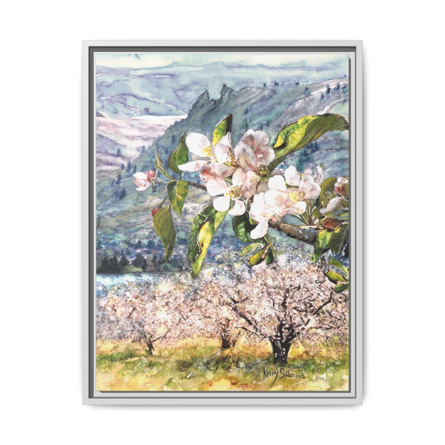 "Apple Blossom Branch with Saddle Rock" Gallery Wrapped Pinewood Canvas