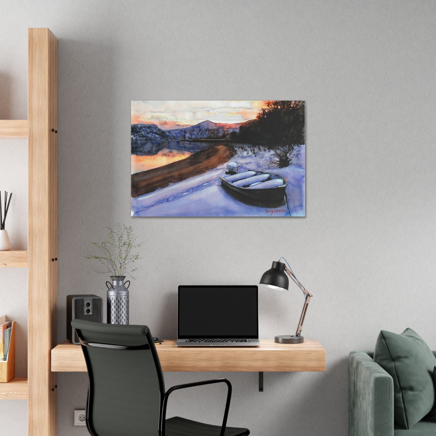 "Snowy Boat Sunset on the Columbia River"