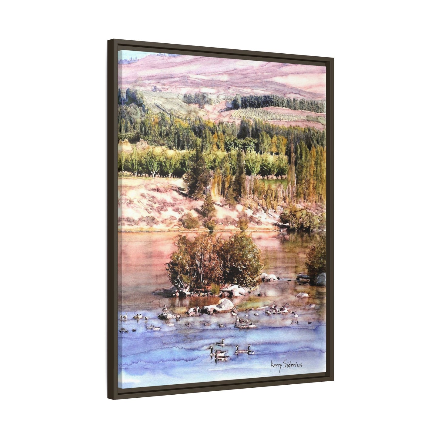 "Columbia River Just Past Entiat looking East" Pinewood Framed Canvas (3 Wood Colors Available)
