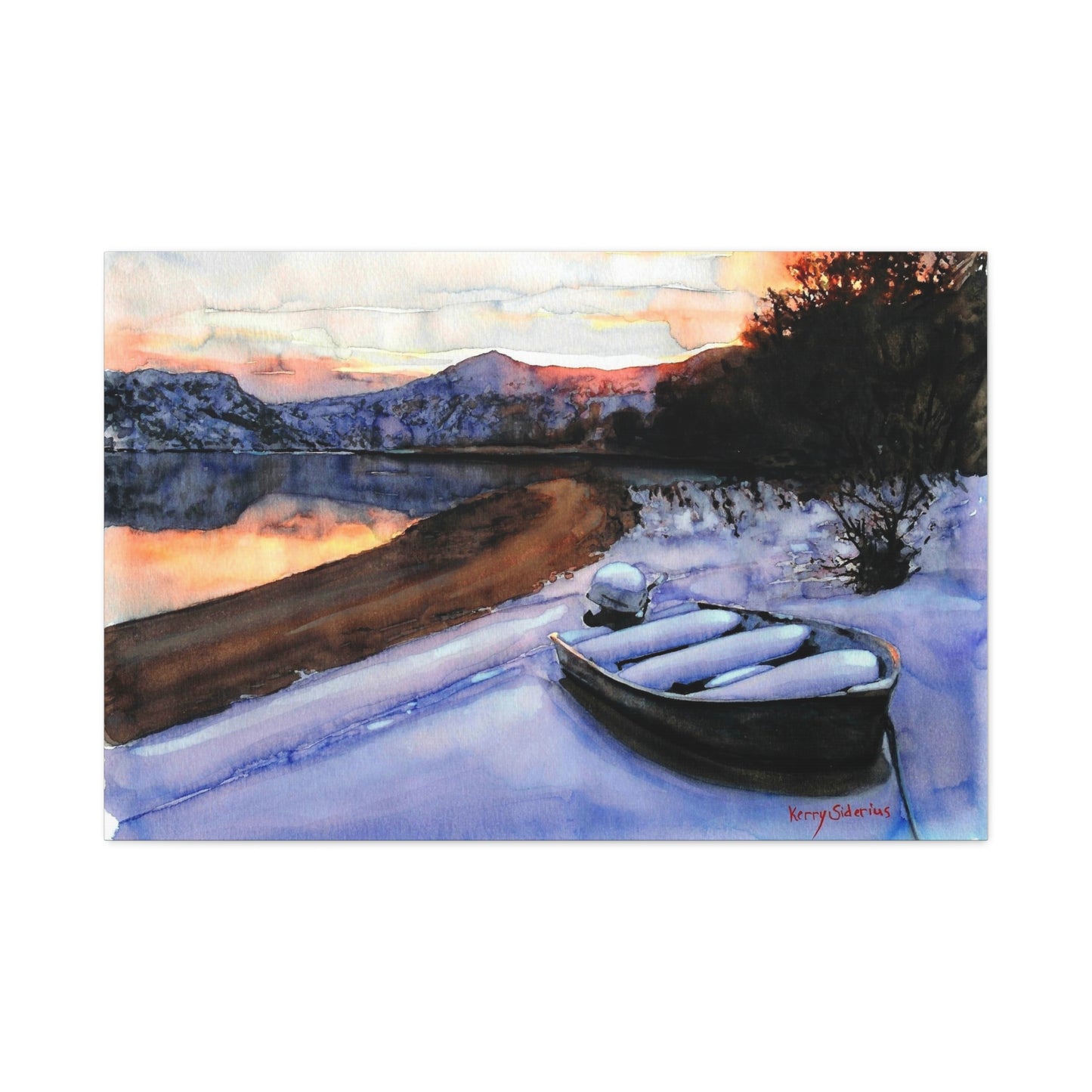 "Snowy Boat Sunset on the Columbia River"