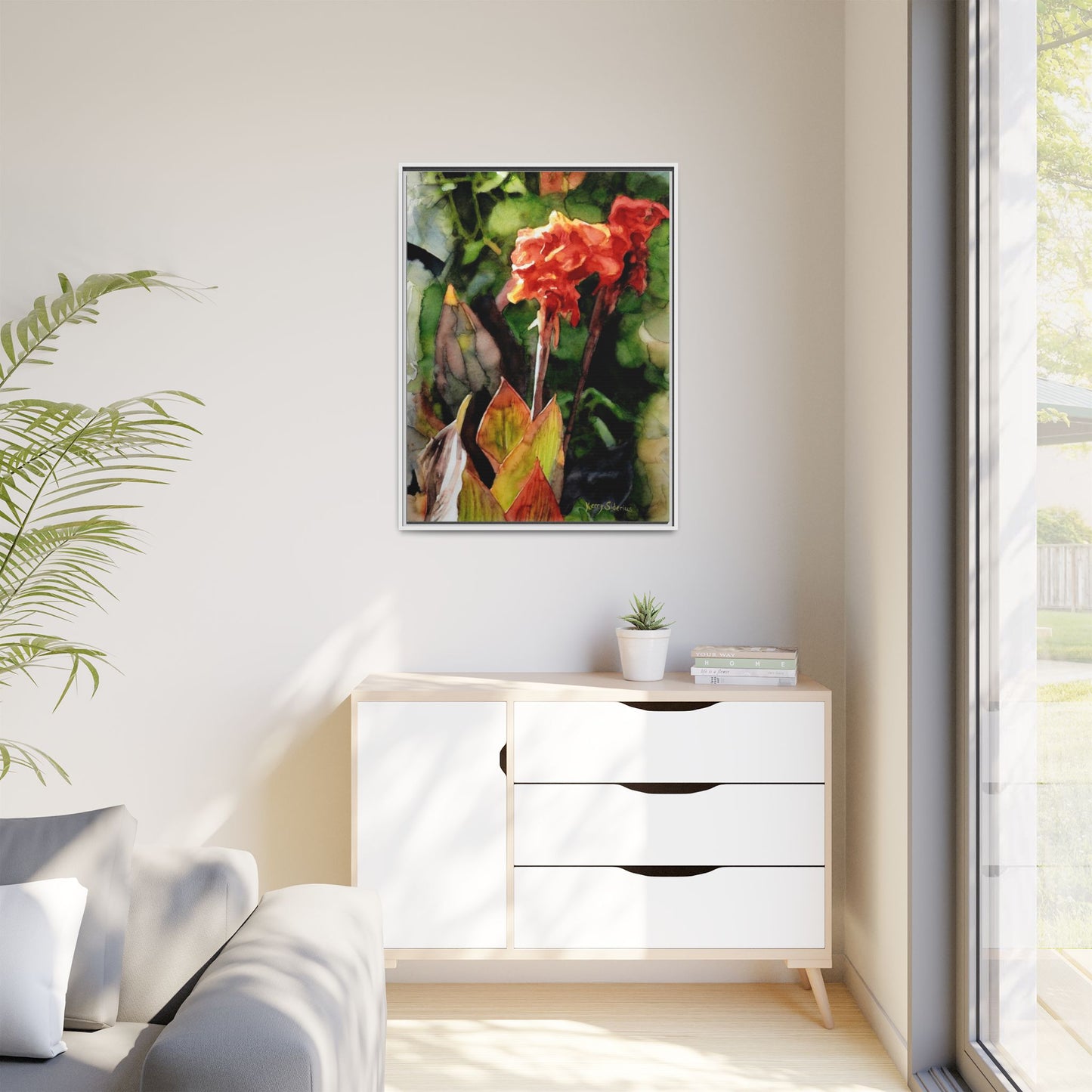 "Red Cannus Flower" Gallery Wrapped and Framed Canvas