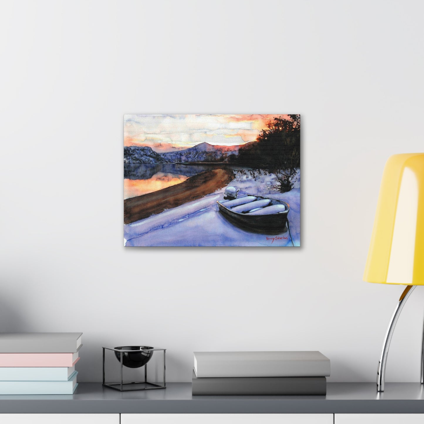 "Snowy Boat Sunset on the Columbia River"
