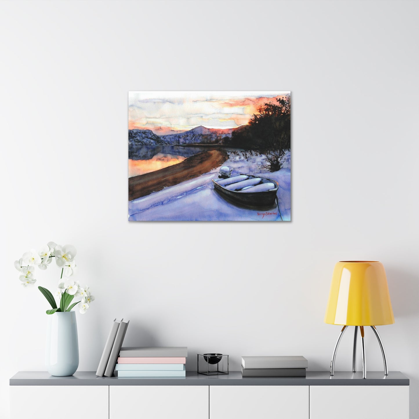 "Snowy Boat Sunset on the Columbia River"