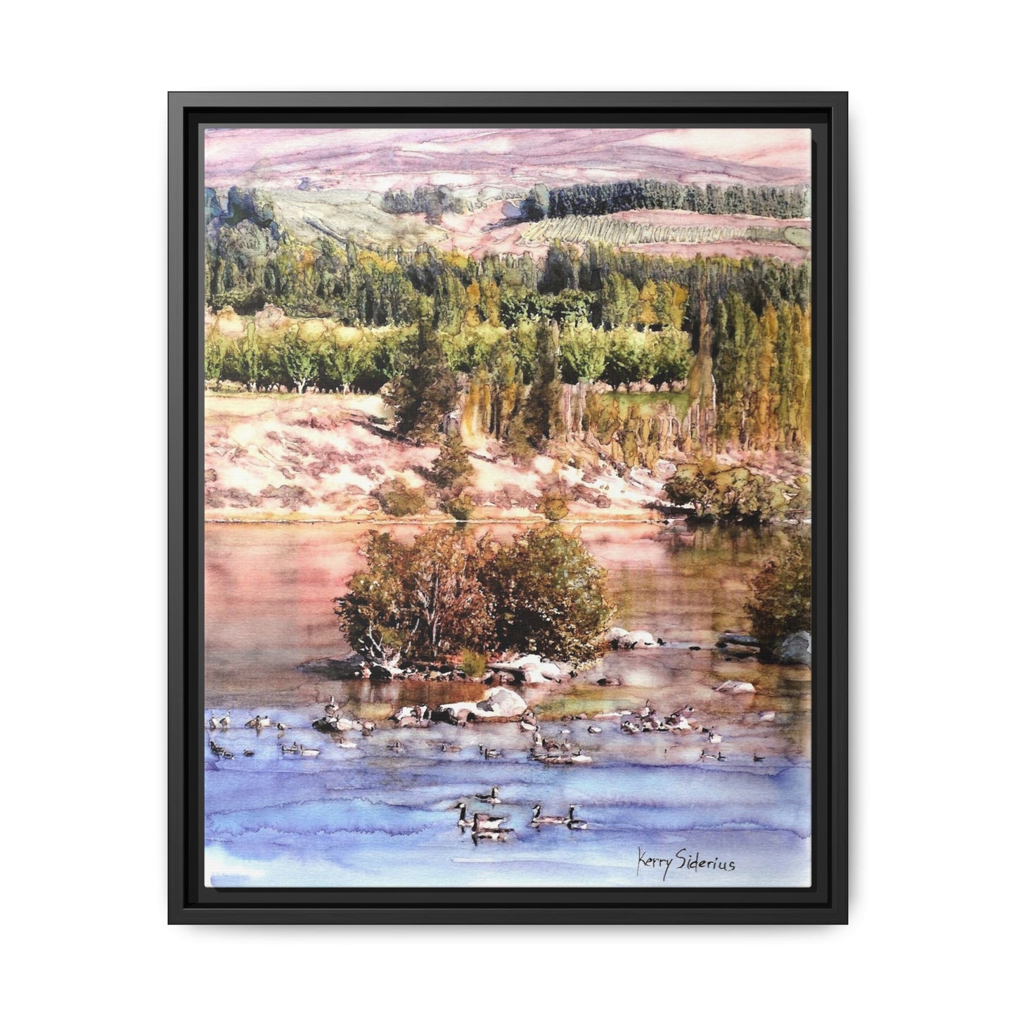 "Columbia River Just Past Entiat looking East" Pinewood Framed Canvas (3 Wood Colors Available)