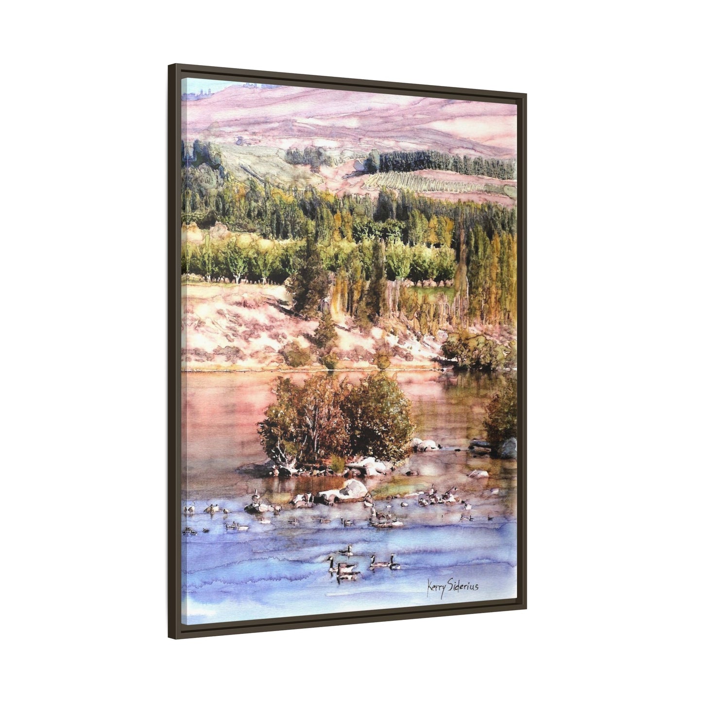 "Columbia River Just Past Entiat looking East" Pinewood Framed Canvas (3 Wood Colors Available)
