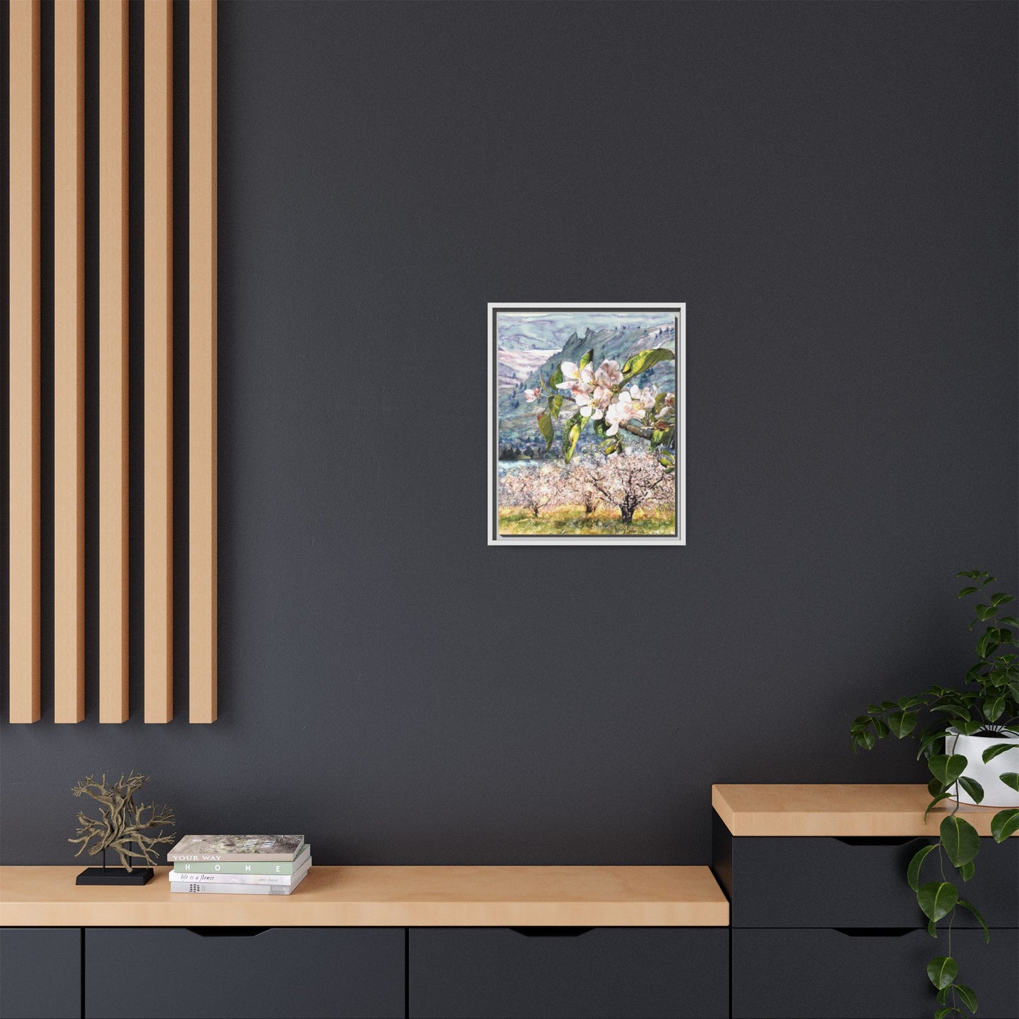 "Apple Blossom Branch with Saddle Rock" Gallery Wrapped Pinewood Canvas