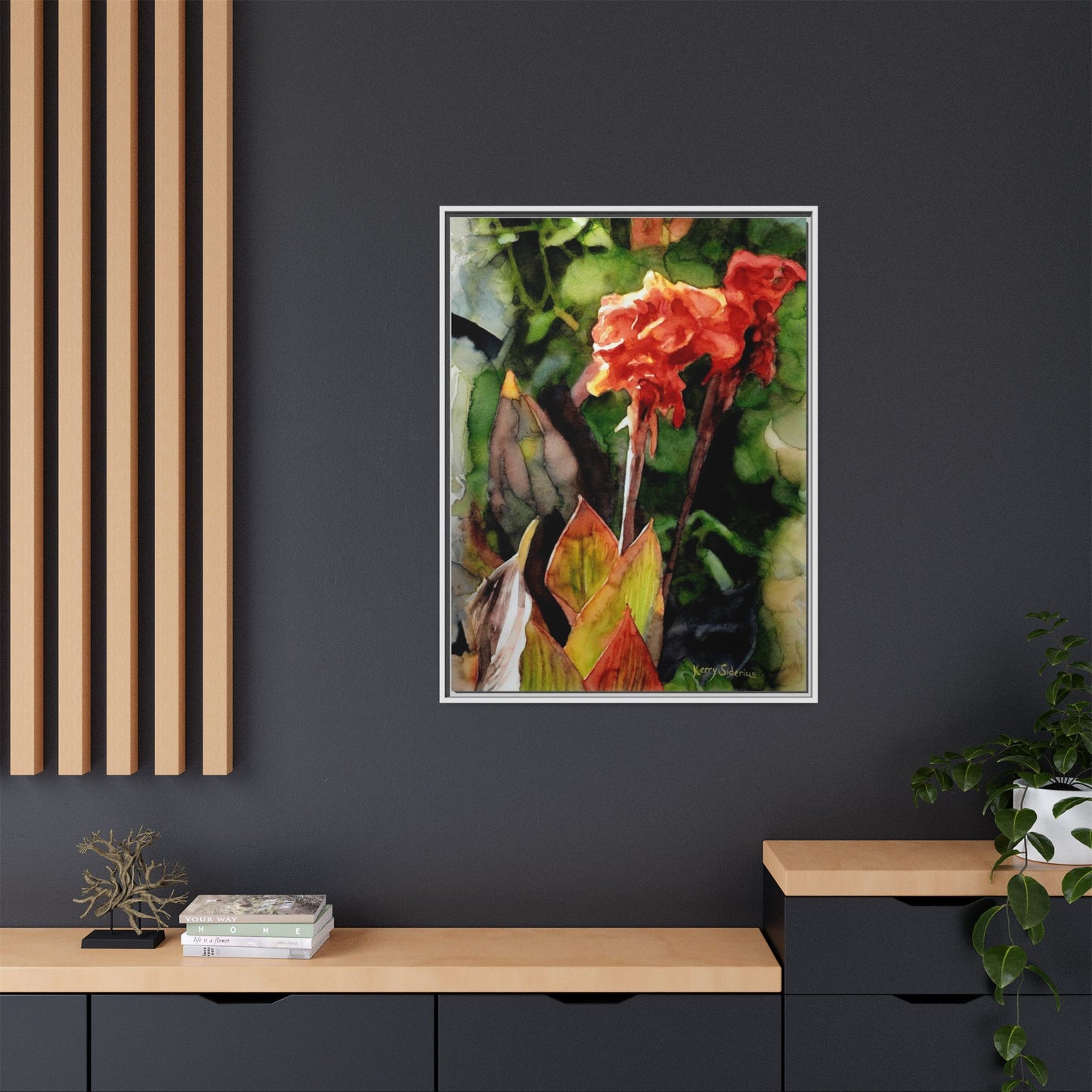 "Red Cannus Flower" Gallery Wrapped and Framed Canvas