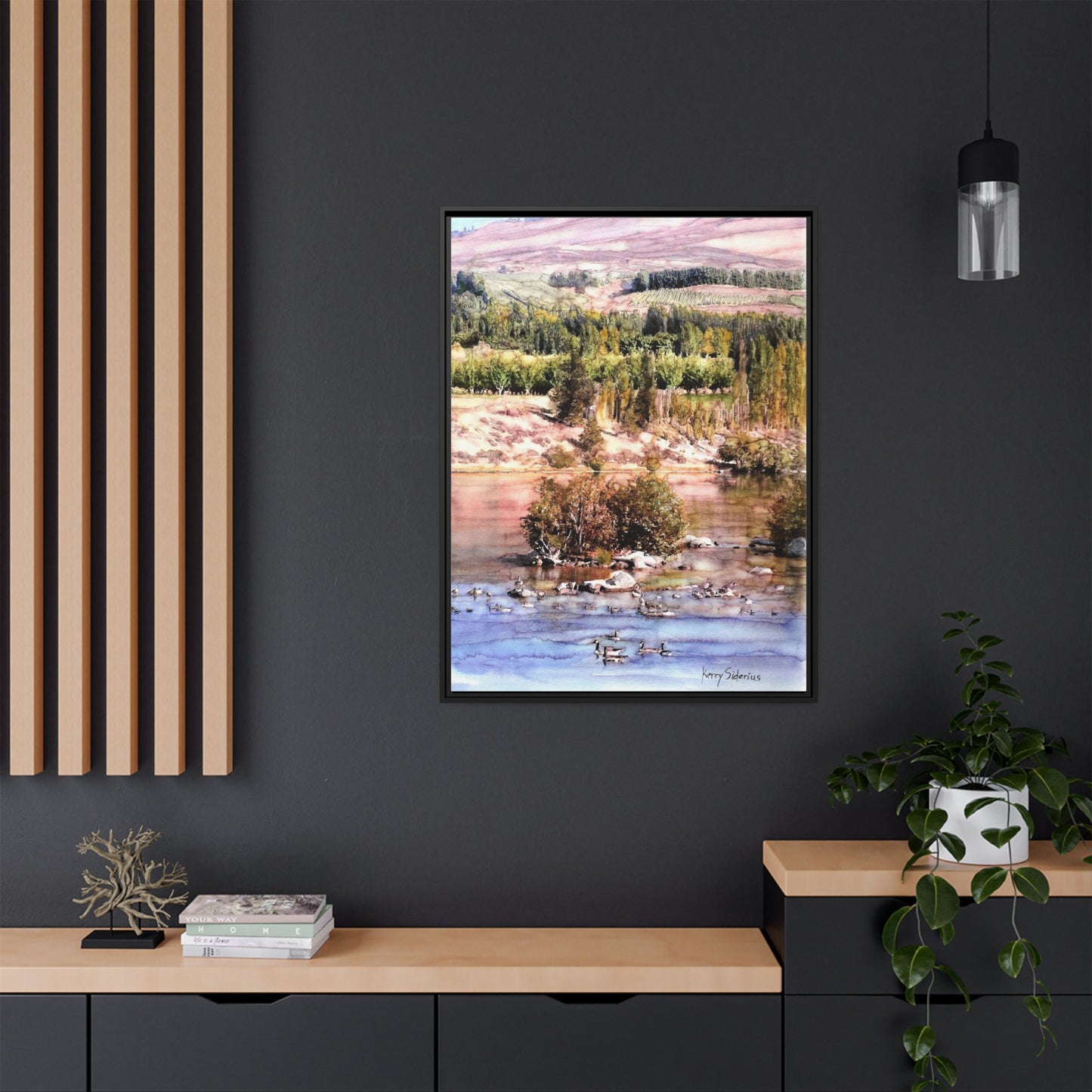 "Columbia River Just Past Entiat looking East" Pinewood Framed Canvas (3 Wood Colors Available)