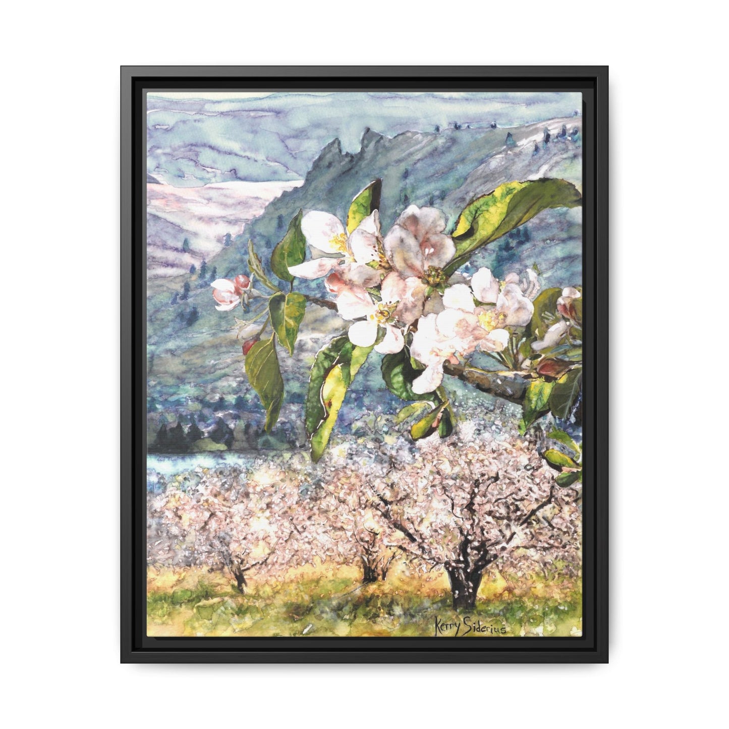 "Apple Blossom Branch with Saddle Rock" Gallery Wrapped Pinewood Canvas