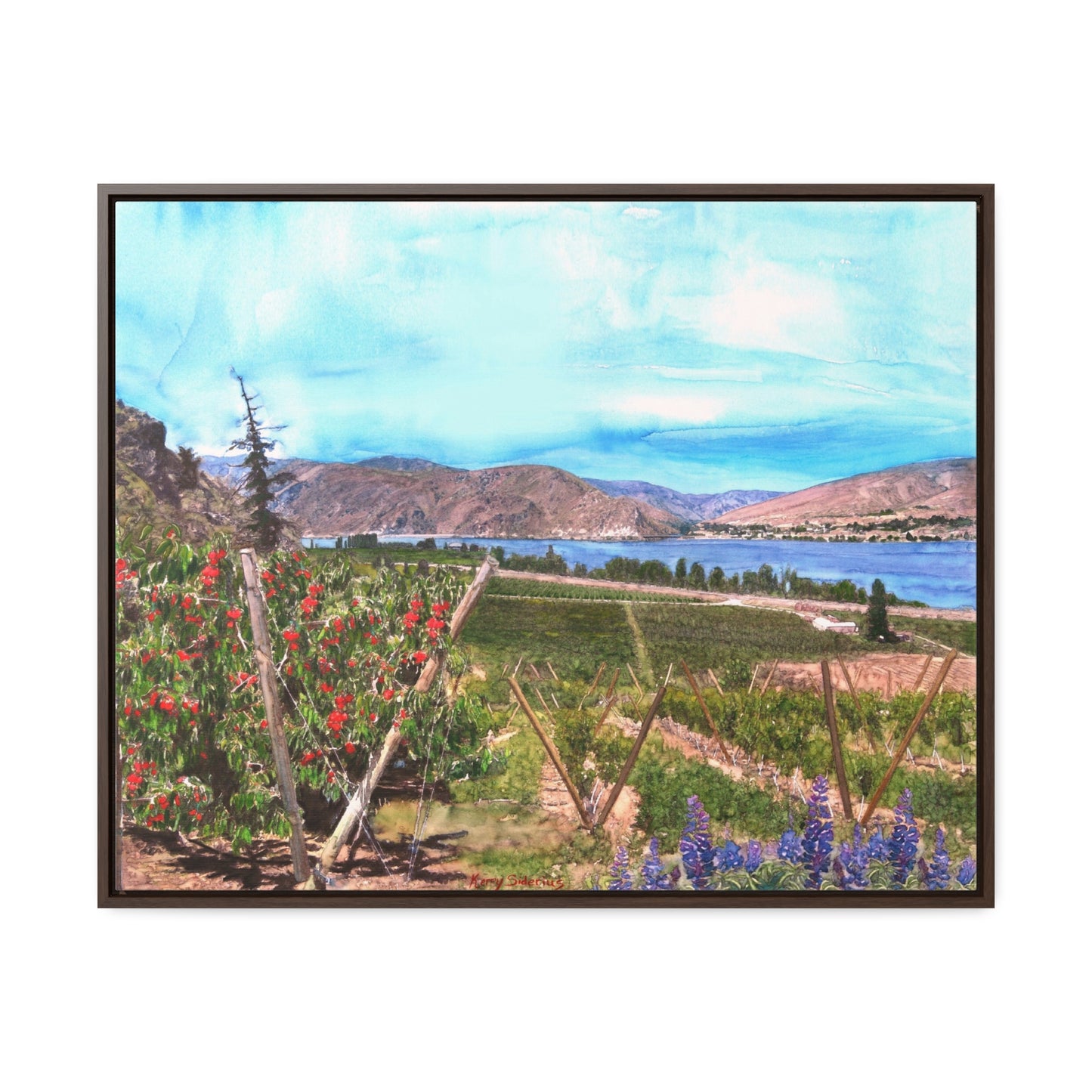 "Orondo Rubies with Entiat Bridge in Background" Poplar Wood Framed Gallery Wrapped Canvas