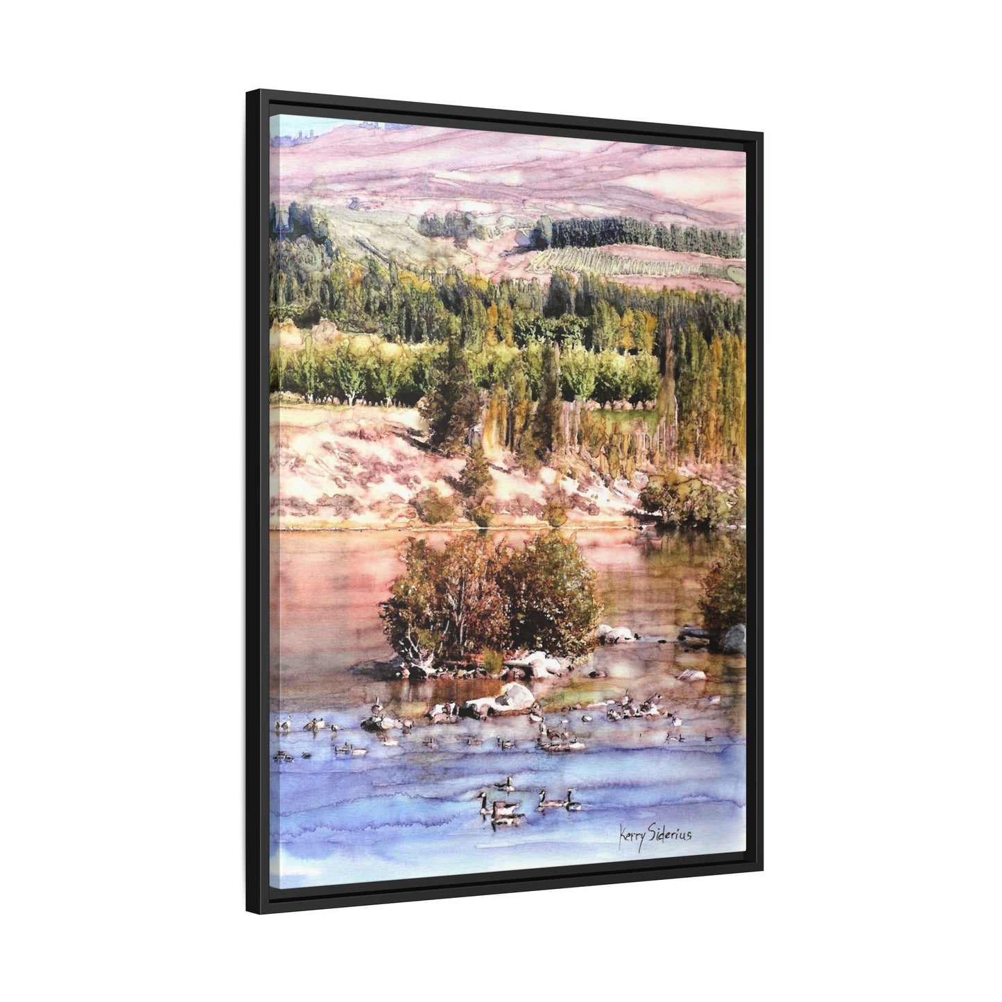"Columbia River Just Past Entiat looking East" Pinewood Framed Canvas (3 Wood Colors Available)
