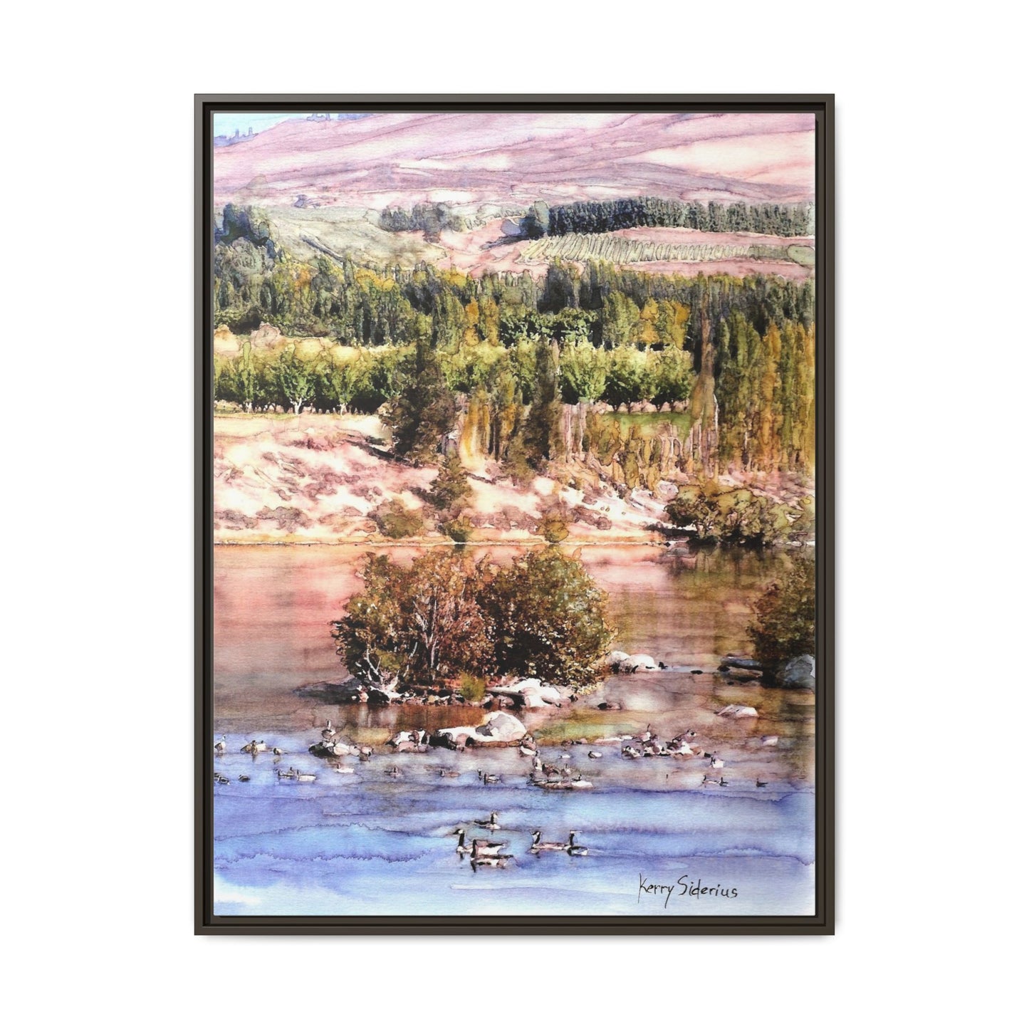 "Columbia River Just Past Entiat looking East" Pinewood Framed Canvas (3 Wood Colors Available)