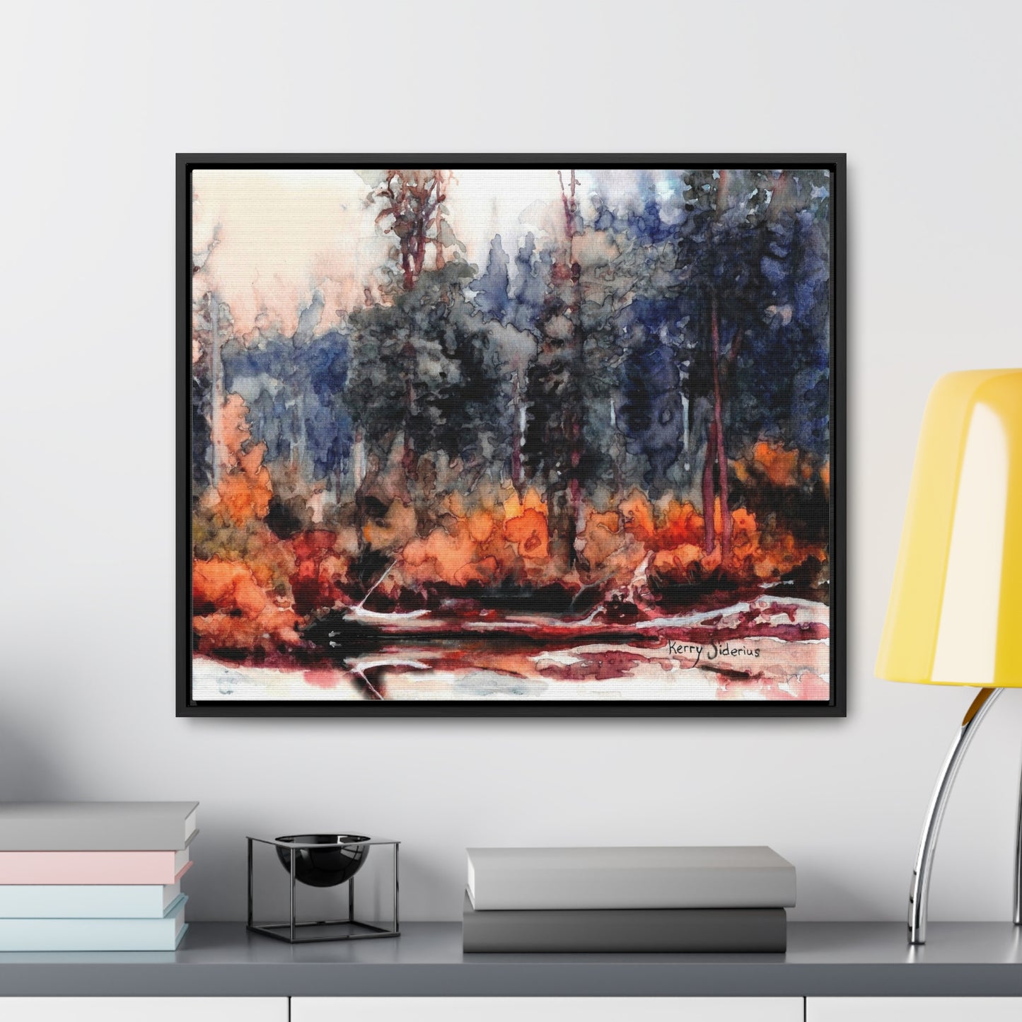 "Log Reflection Up The Icicle" Black Poplar Wood Framed Gallery Wrapped Canvas