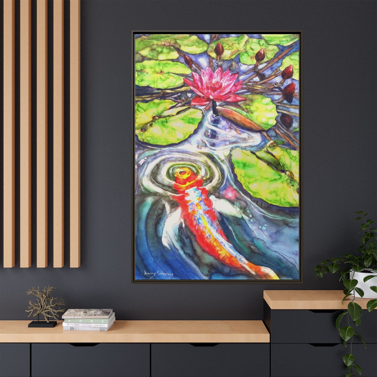 "Tsillan Cellars Koi Fish & Lilipads" Serene Koi Pond Matte Canvas Wall Art - Framed Multi-Color Decor