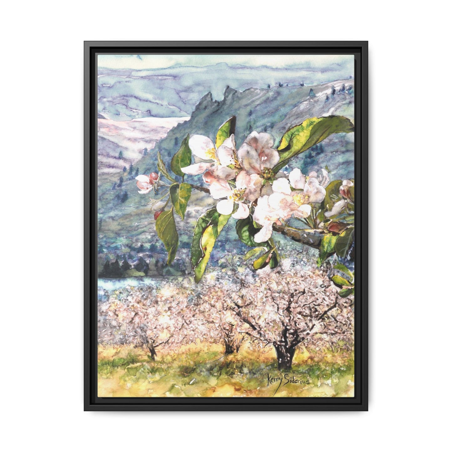 "Apple Blossom Branch with Saddle Rock" Gallery Wrapped Pinewood Canvas