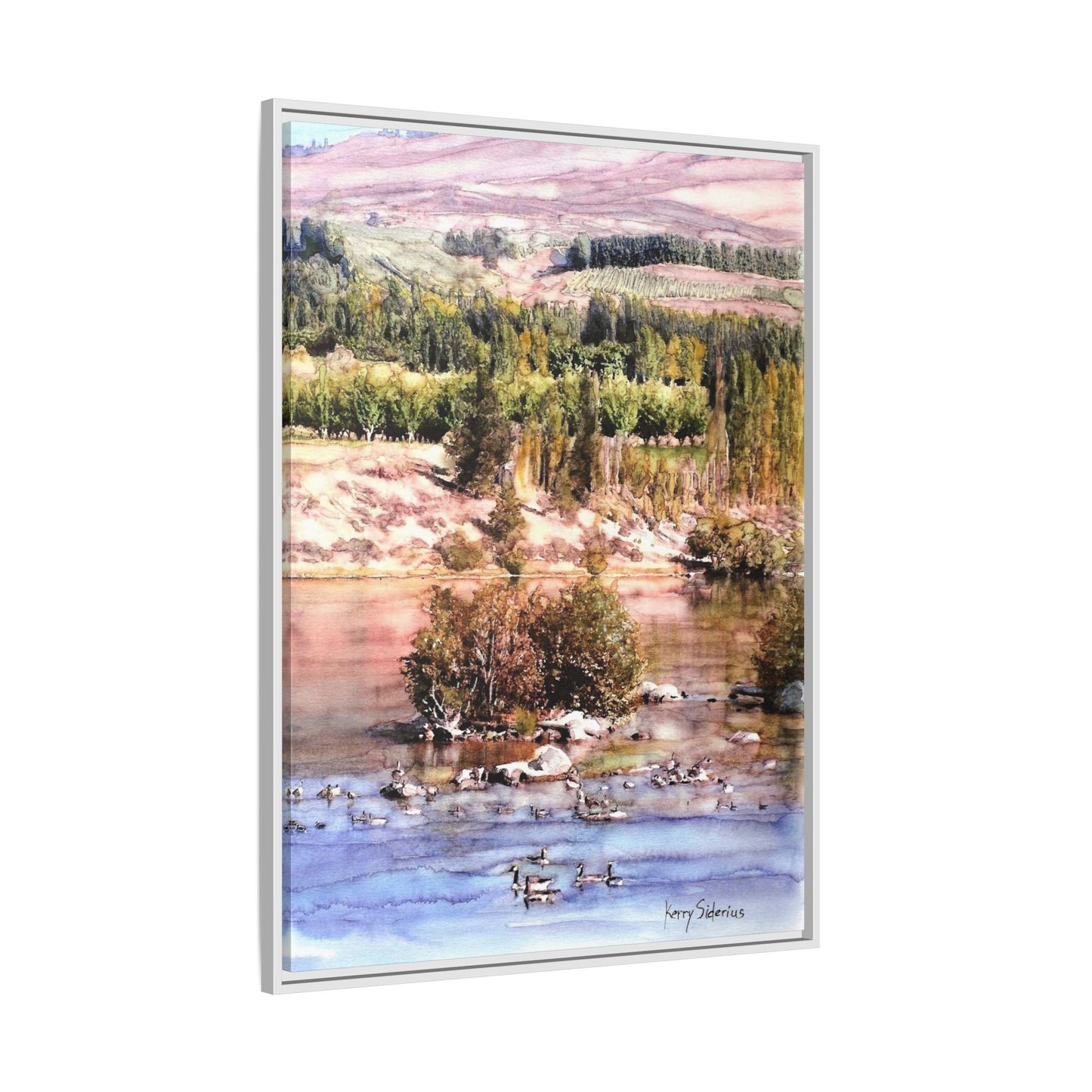 "Columbia River Just Past Entiat looking East" Pinewood Framed Canvas (3 Wood Colors Available)
