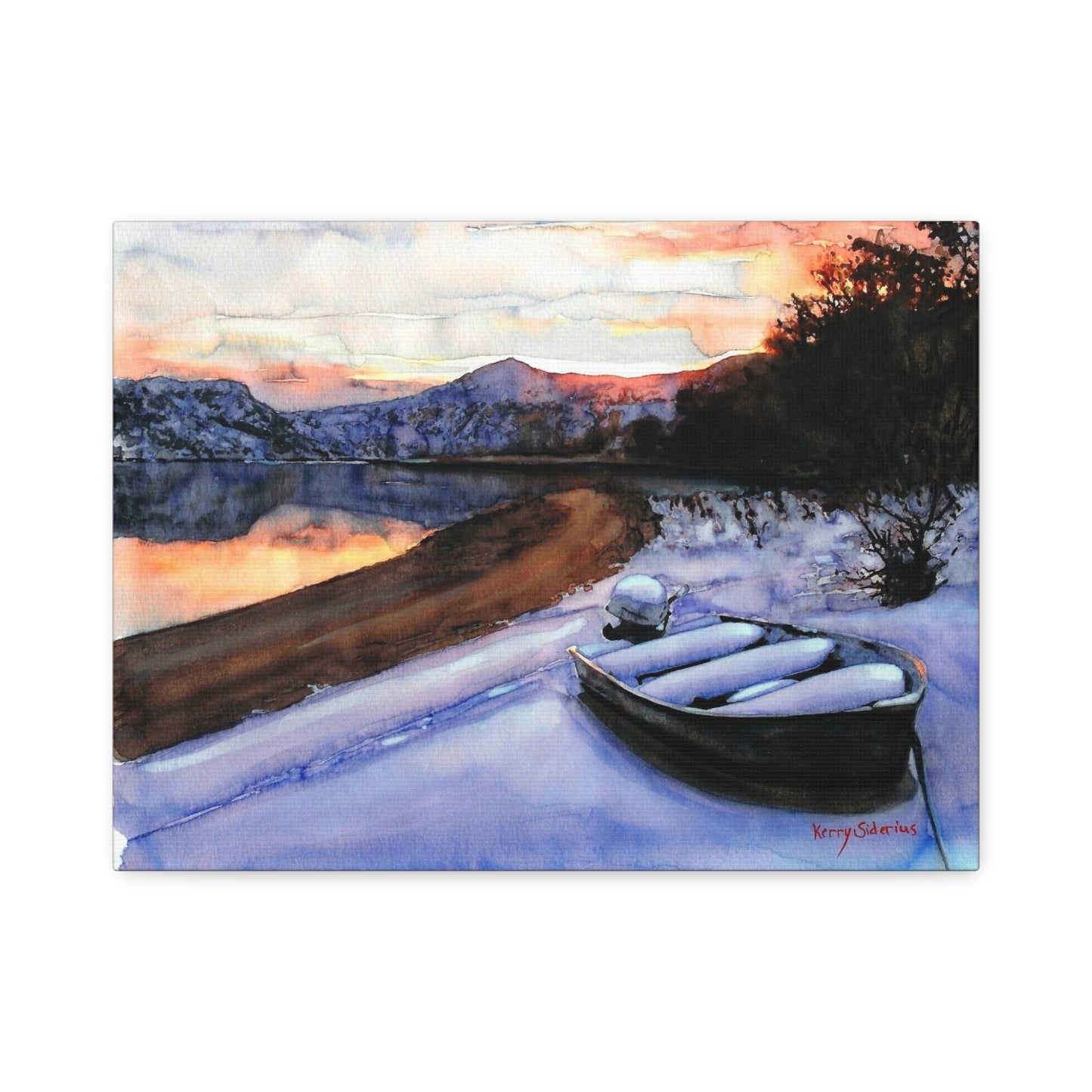 "Snowy Boat Sunset on the Columbia River"