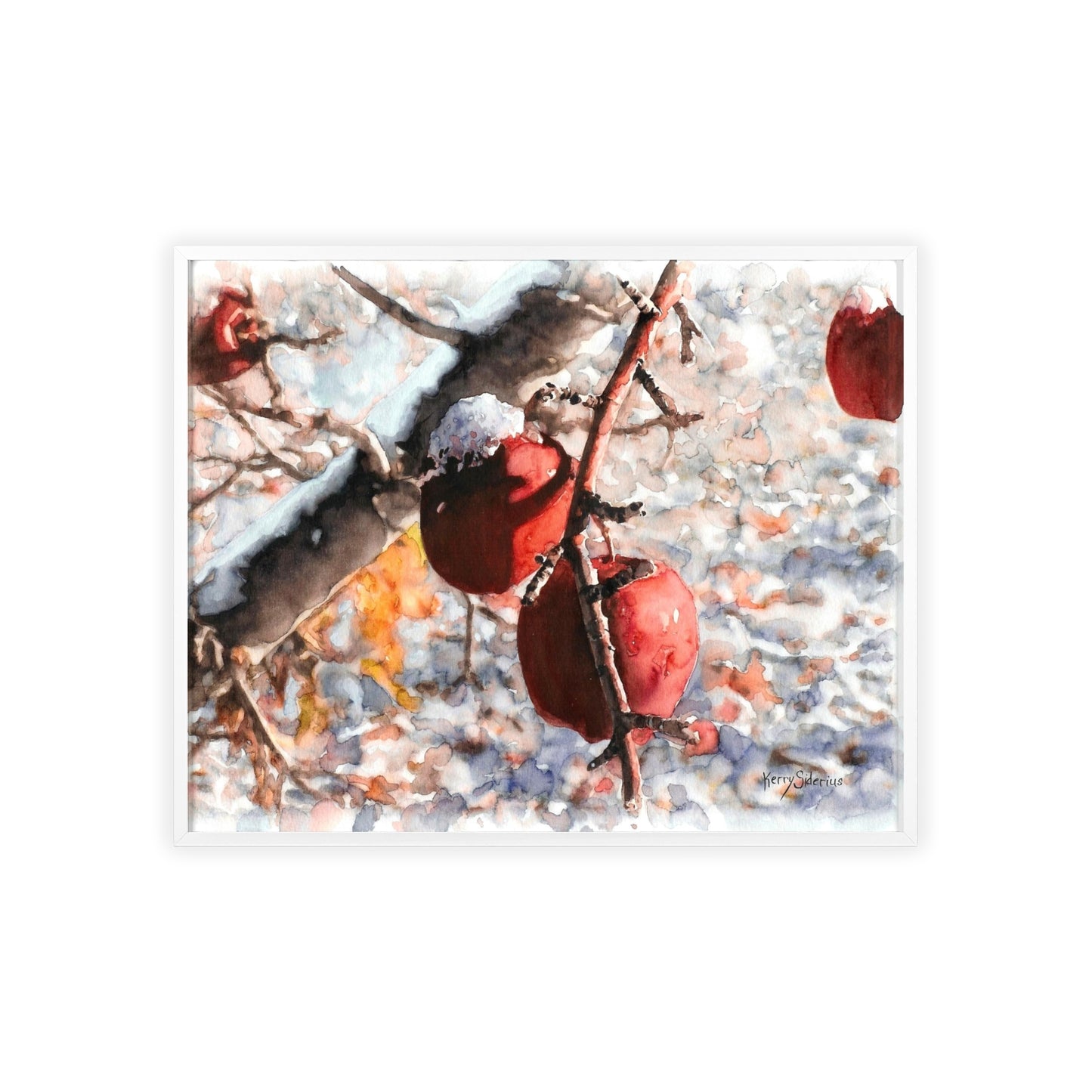 "Snowy Apples" Framed Art Print, Cozy Home Decor, Seasonal Wall Art, Gift for Nature Lovers, Holiday Decoration, Aesthetic Artwork