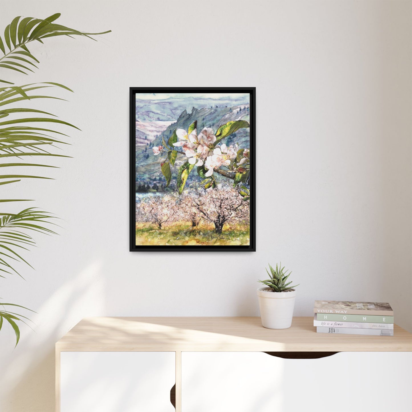 "Apple Blossom Branch with Saddle Rock" Gallery Wrapped Pinewood Canvas